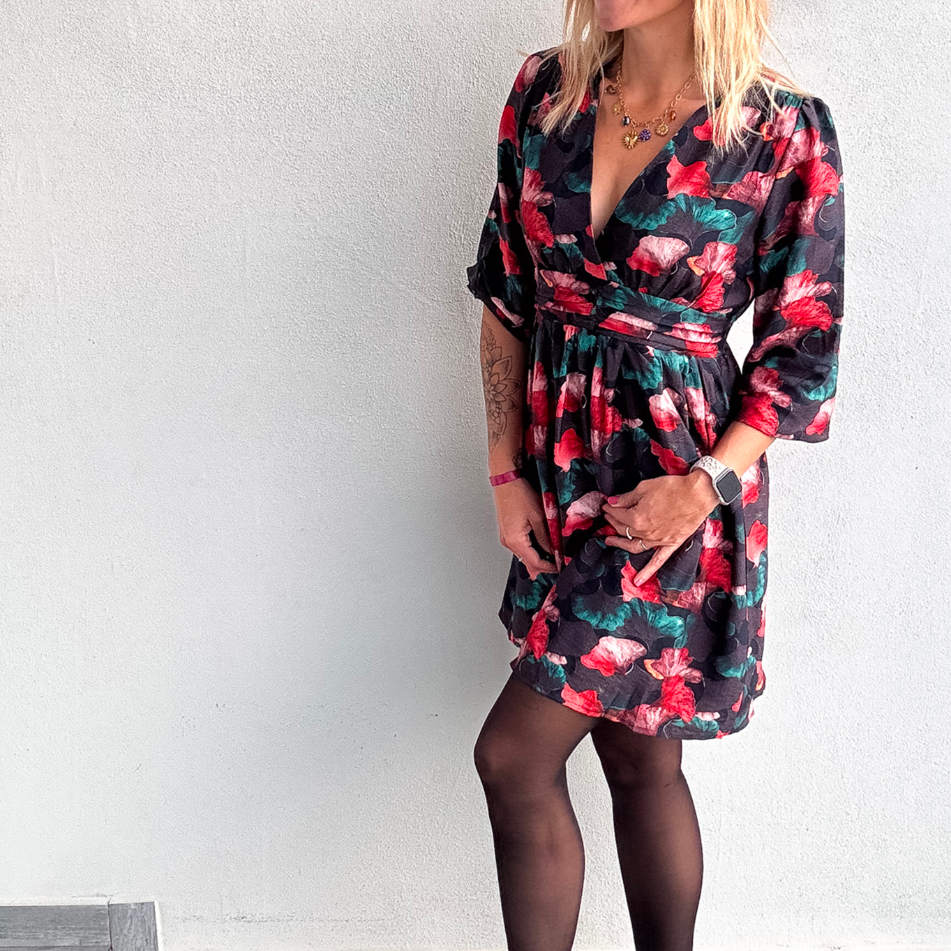 robe hiver femme grise fleuri