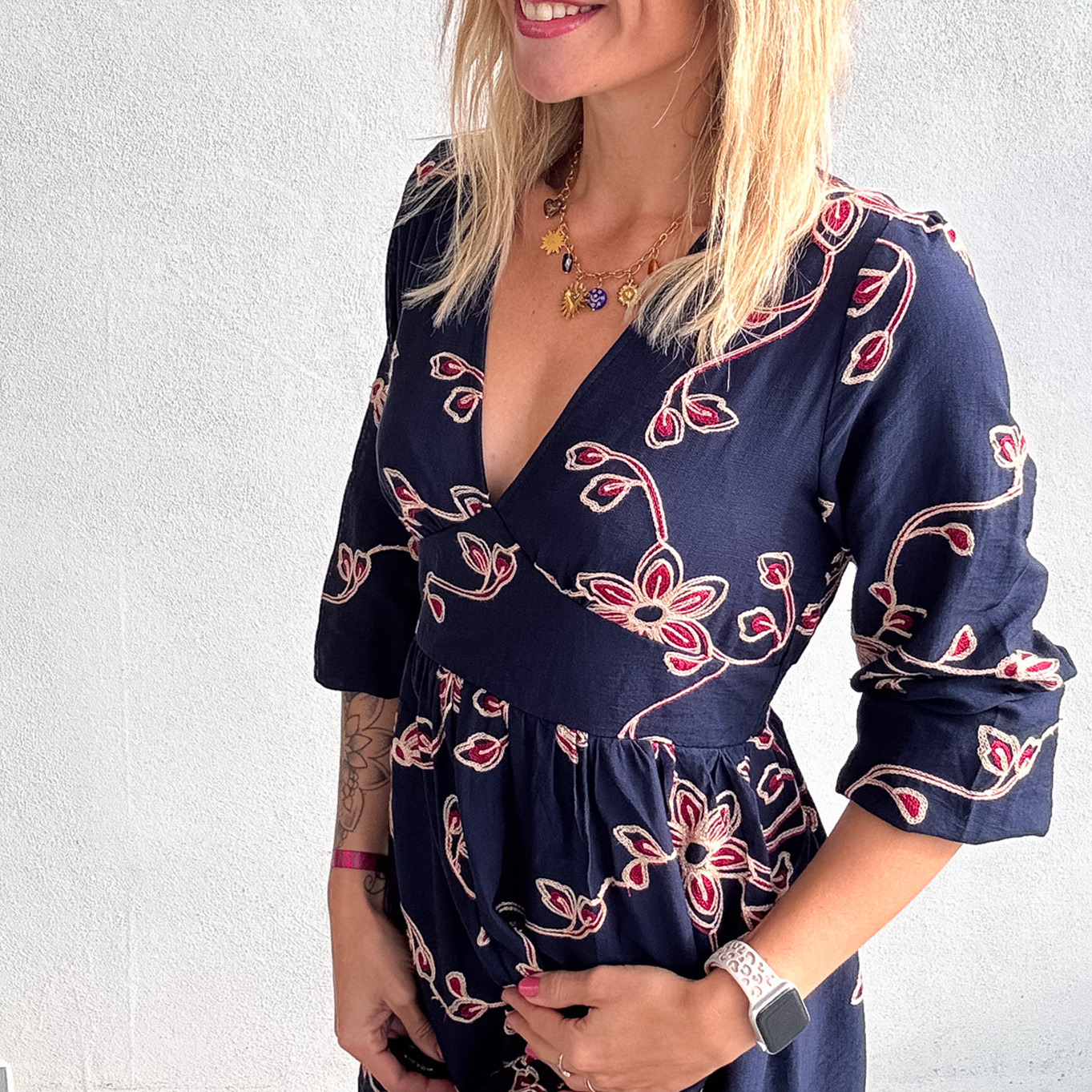 Robe courte Marine avec broderie