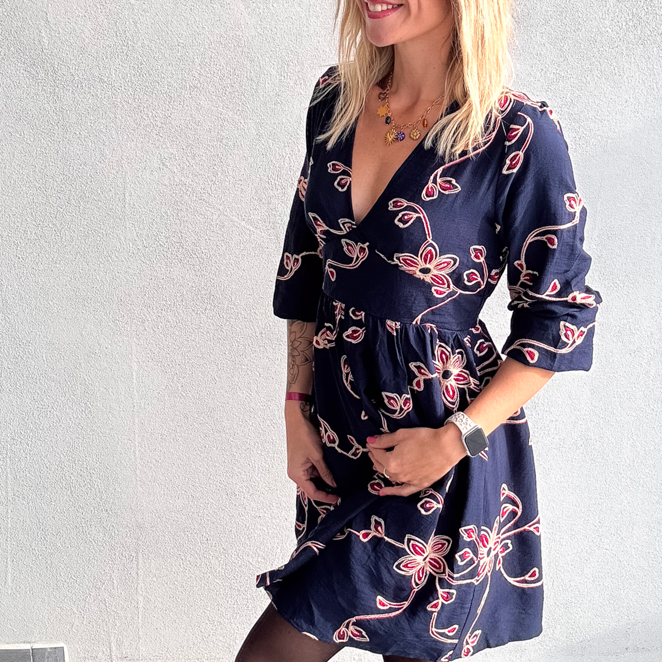 Robe courte Marine avec broderie la boutique de lydie