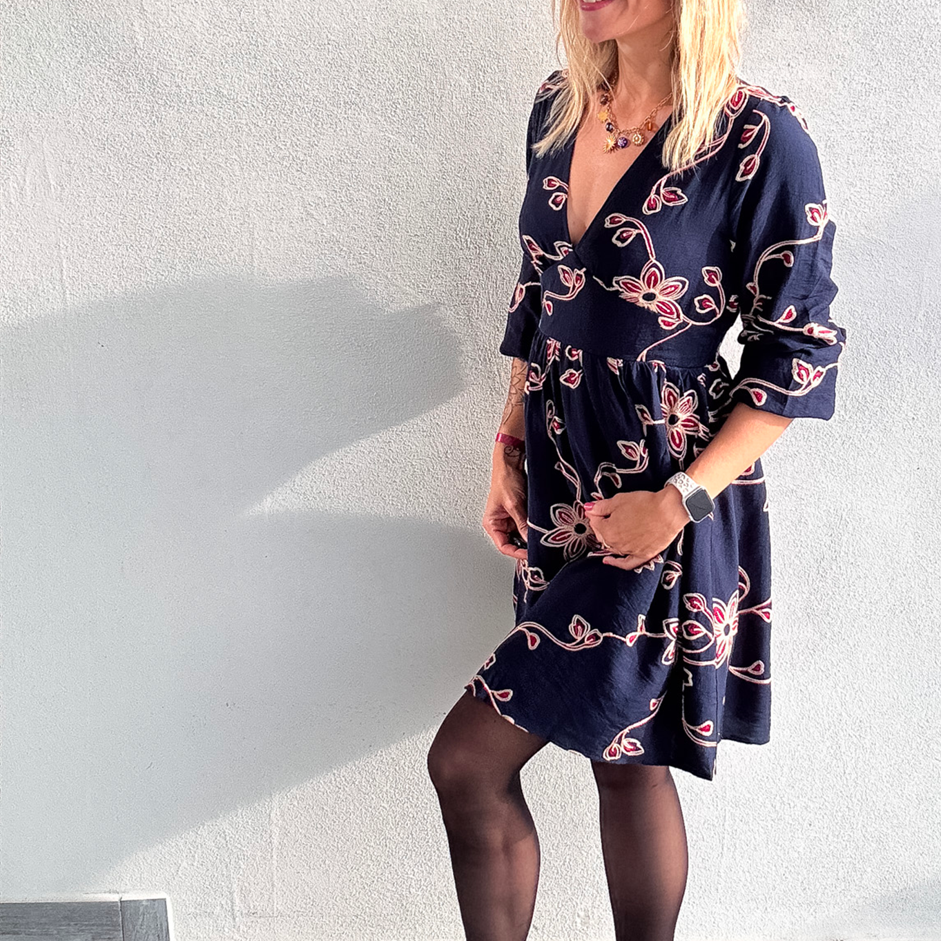 Robe courte Marine avec broderie