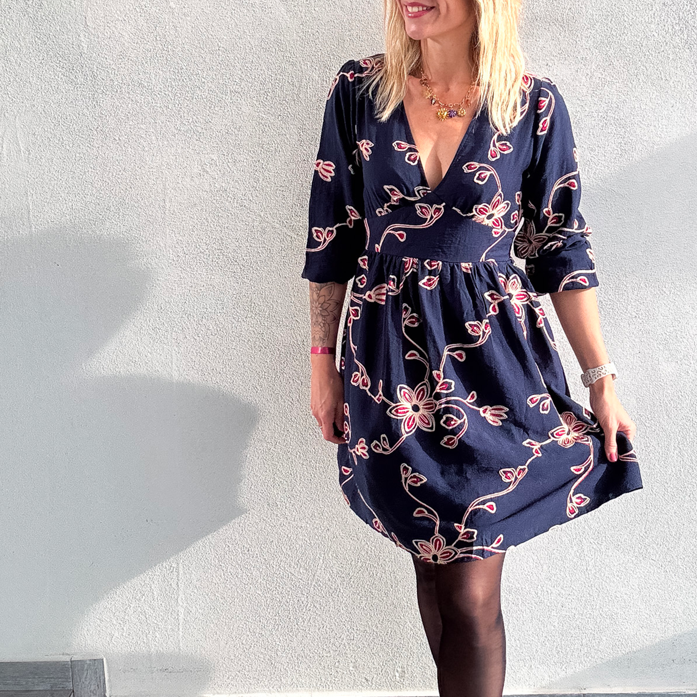 Robe courte Marine avec broderie