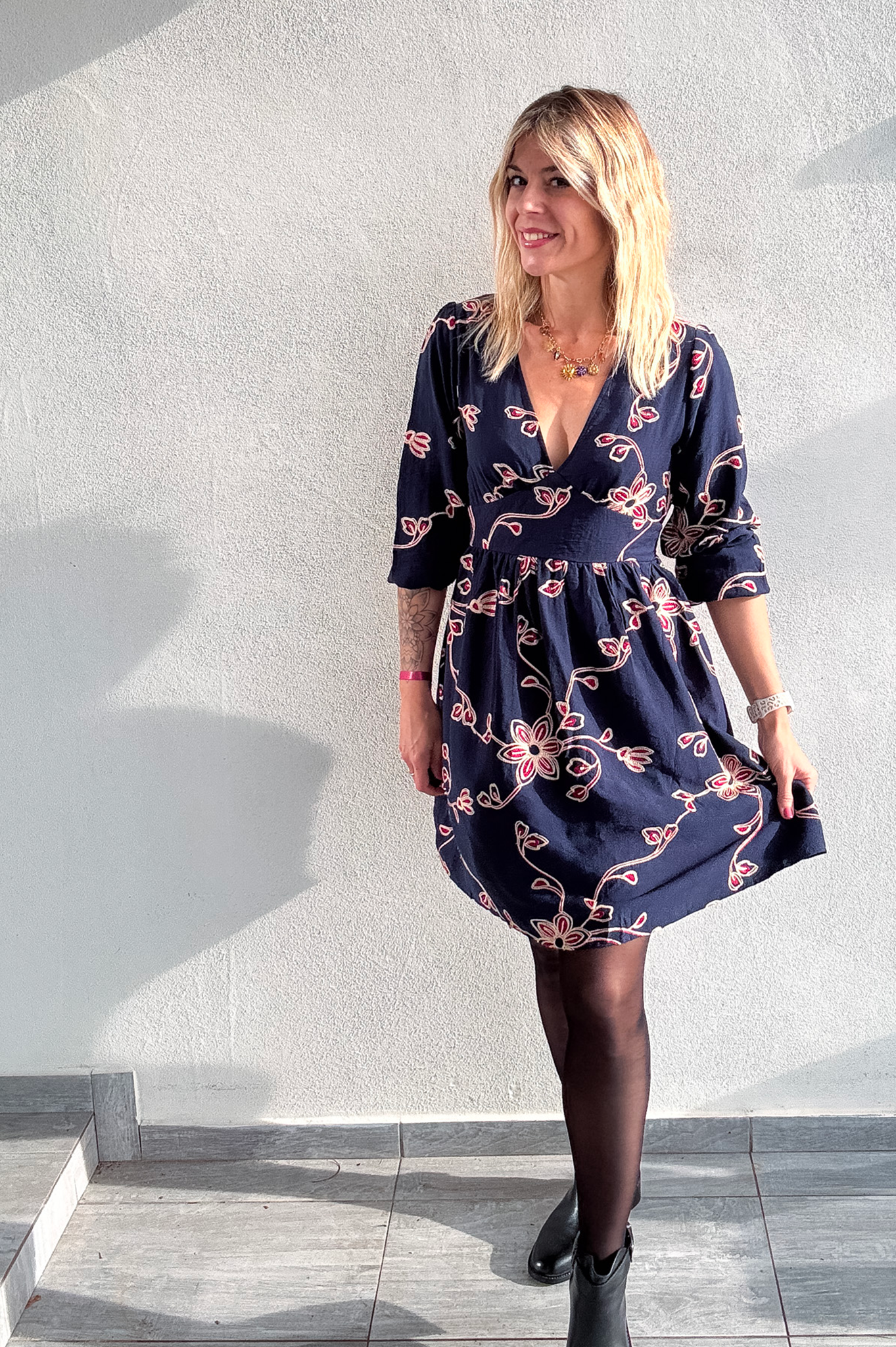 Robe courte Marine avec broderie