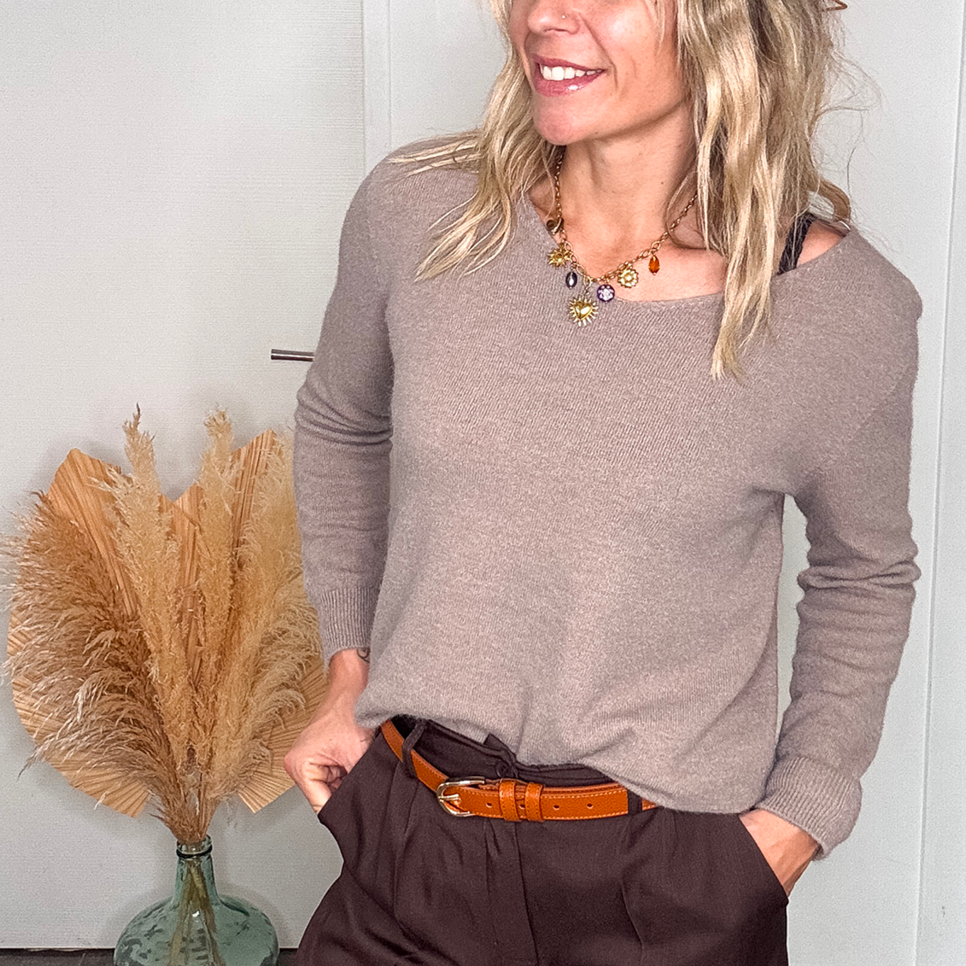 Pull Taupe Maille Douce la boutique de lydie