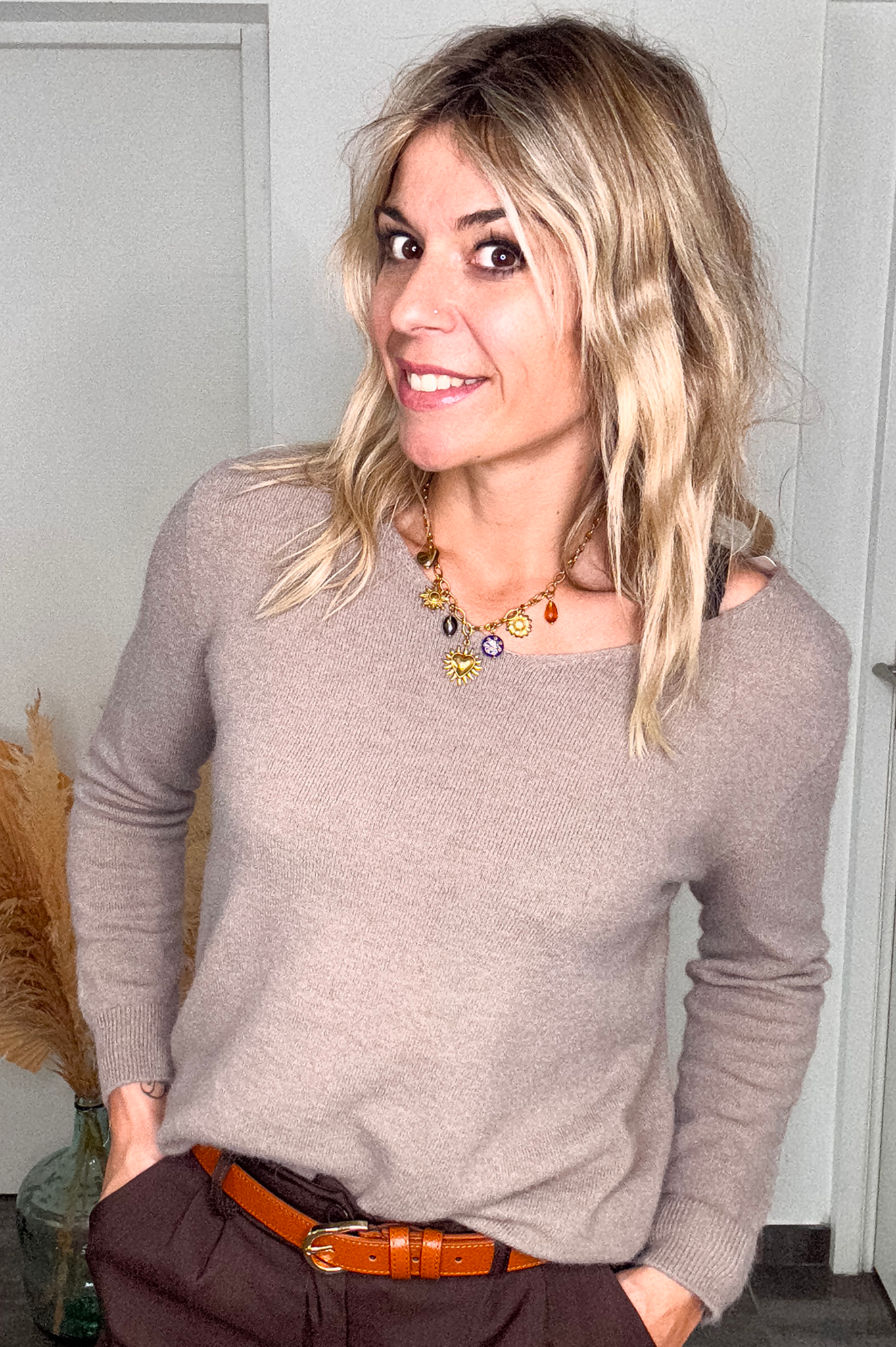 Pull Taupe Maille Douce