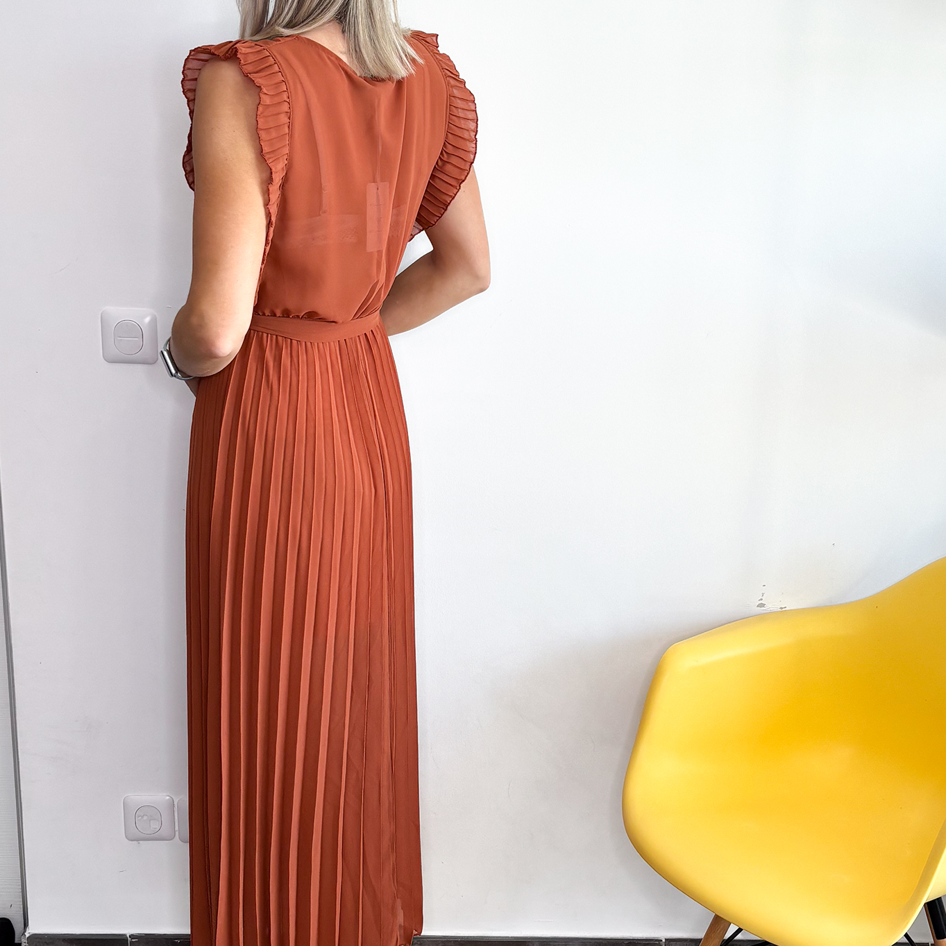 Robe longue plissée Terracotta