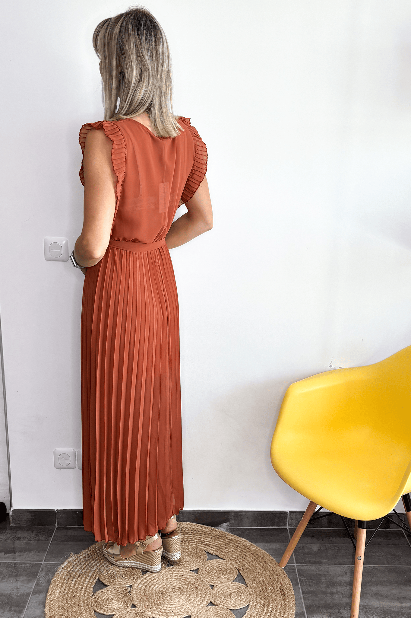 Robe longue plissée Terracotta
