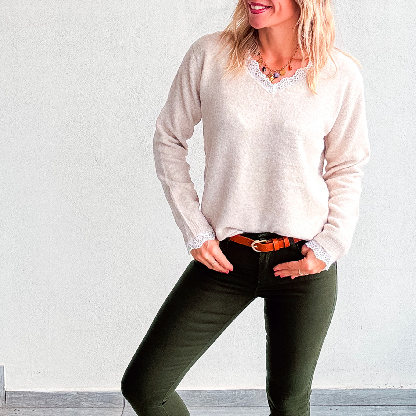 Pantalon skinny vert kaki foncé stretch,