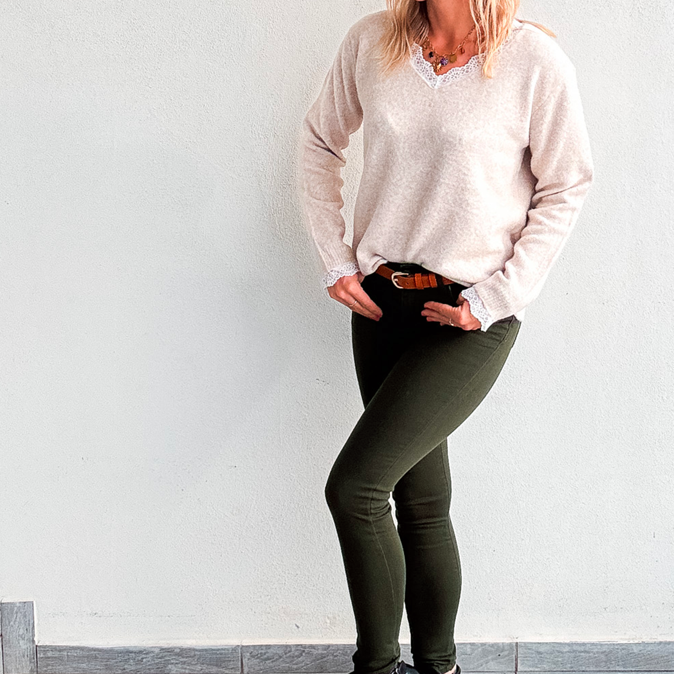 Pantalon skinny vert kaki foncé stretch,