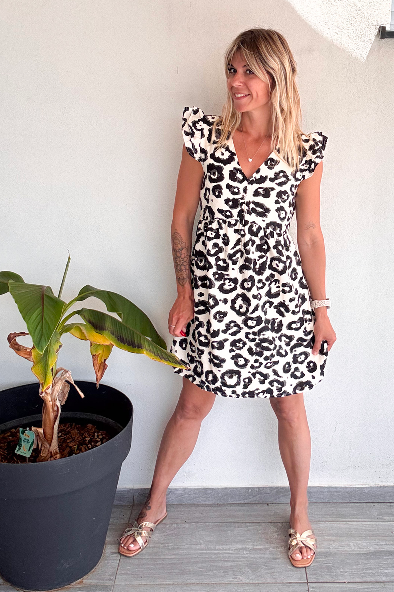 Robe courte écru léopard la boutique de lydie