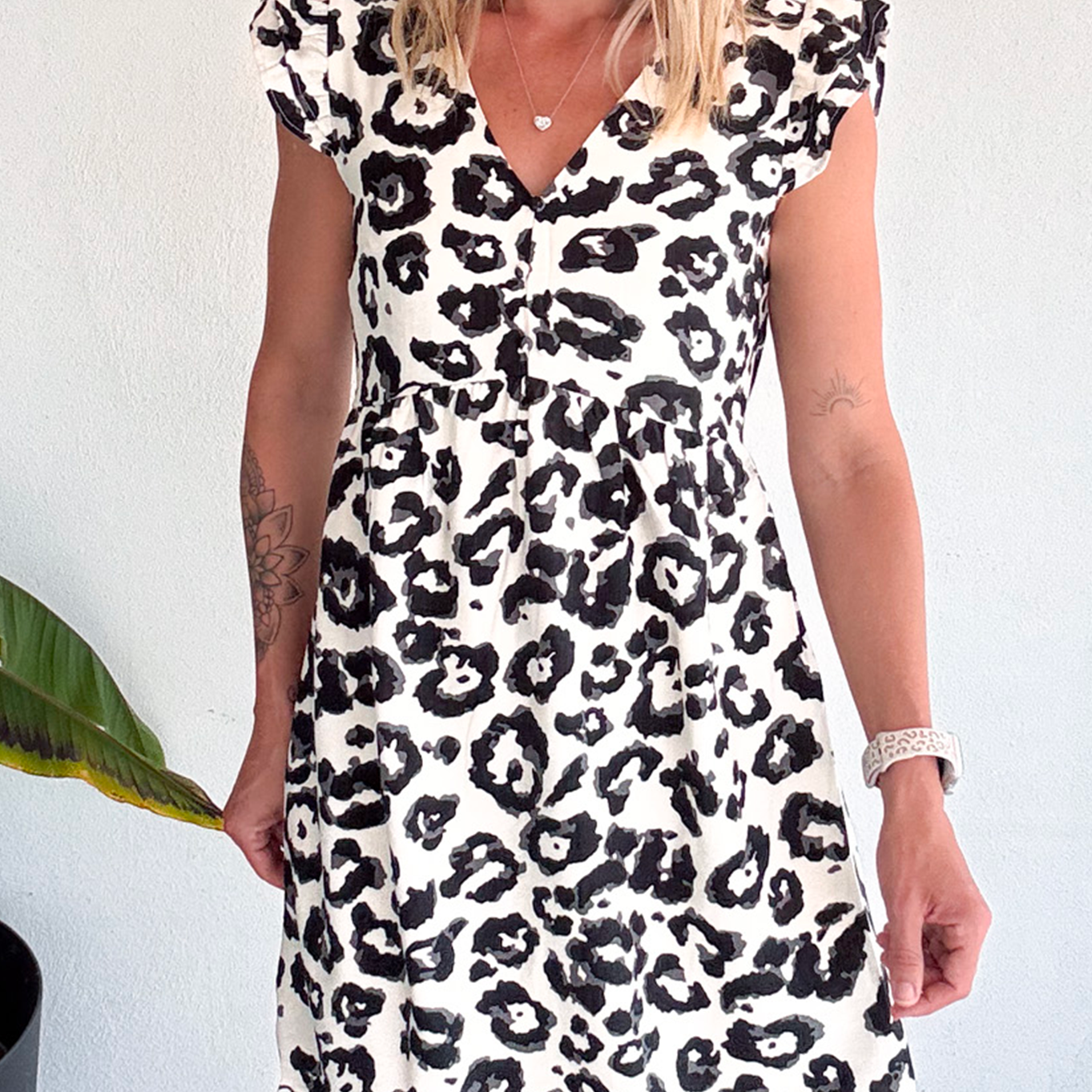 Robe courte écru léopard