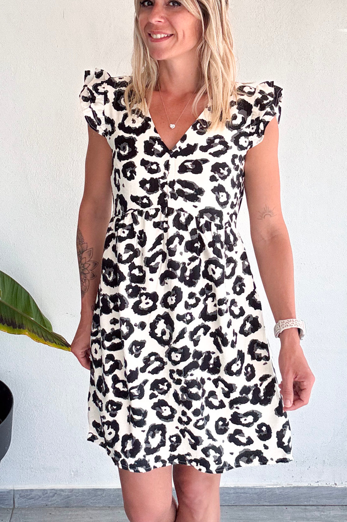 Robe courte écru léopard