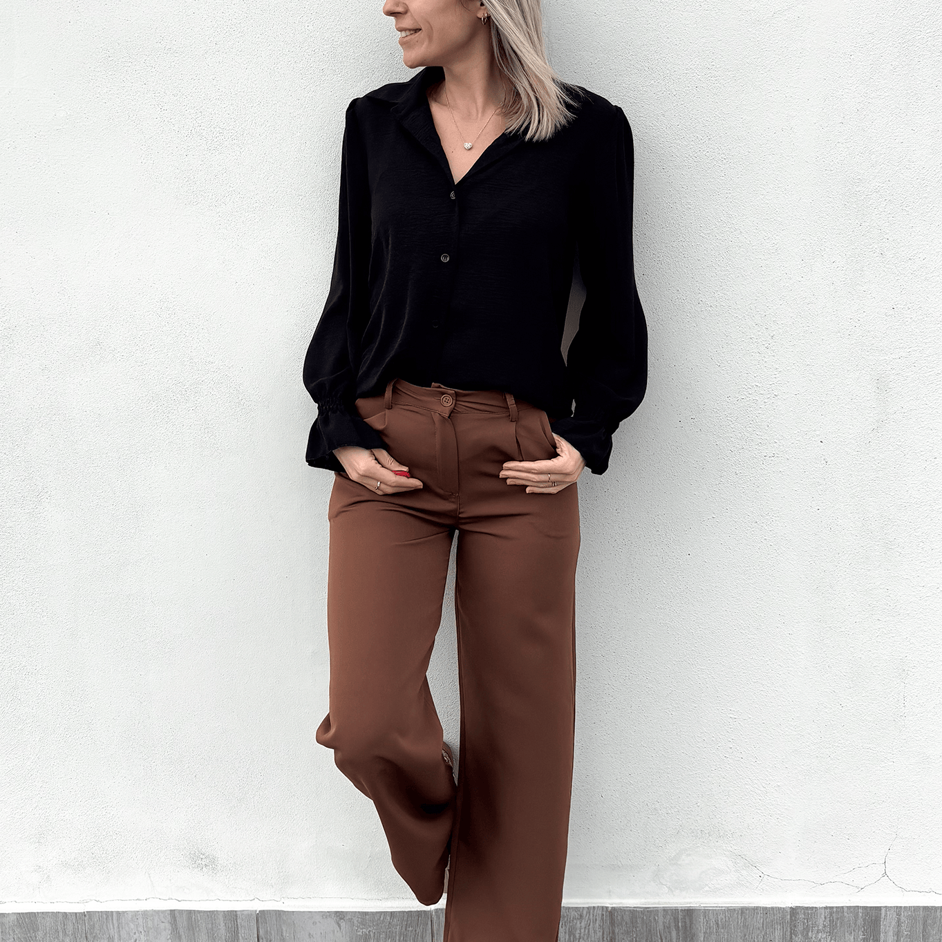 Pantalon fluide Wide leg marron la boutique de lydie