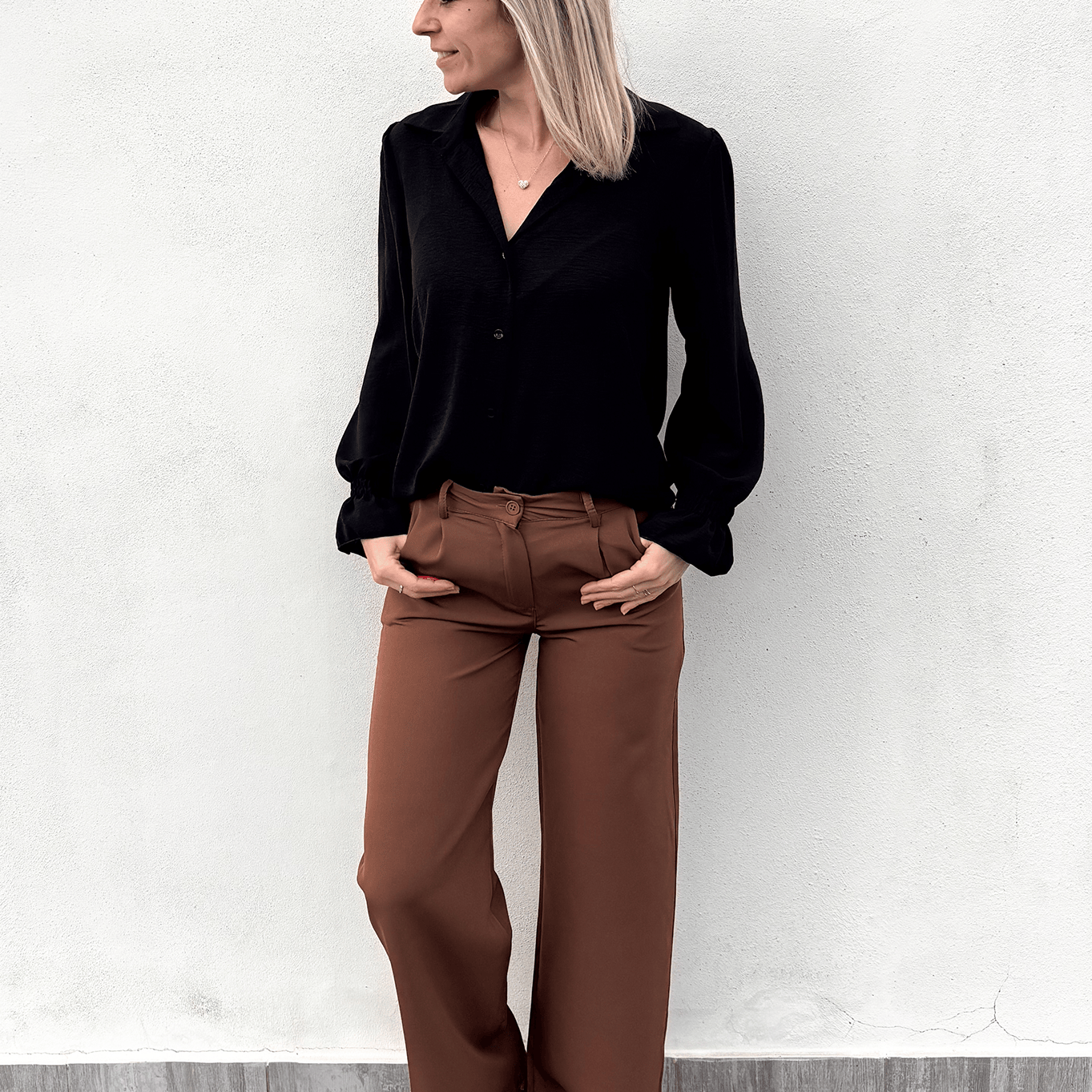 Pantalon fluide Wide leg marron