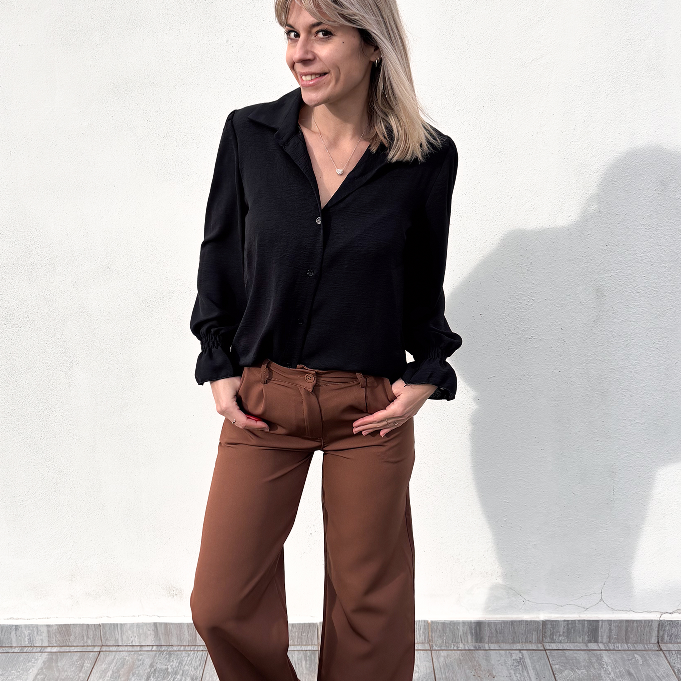 Pantalon fluide Wide leg marron