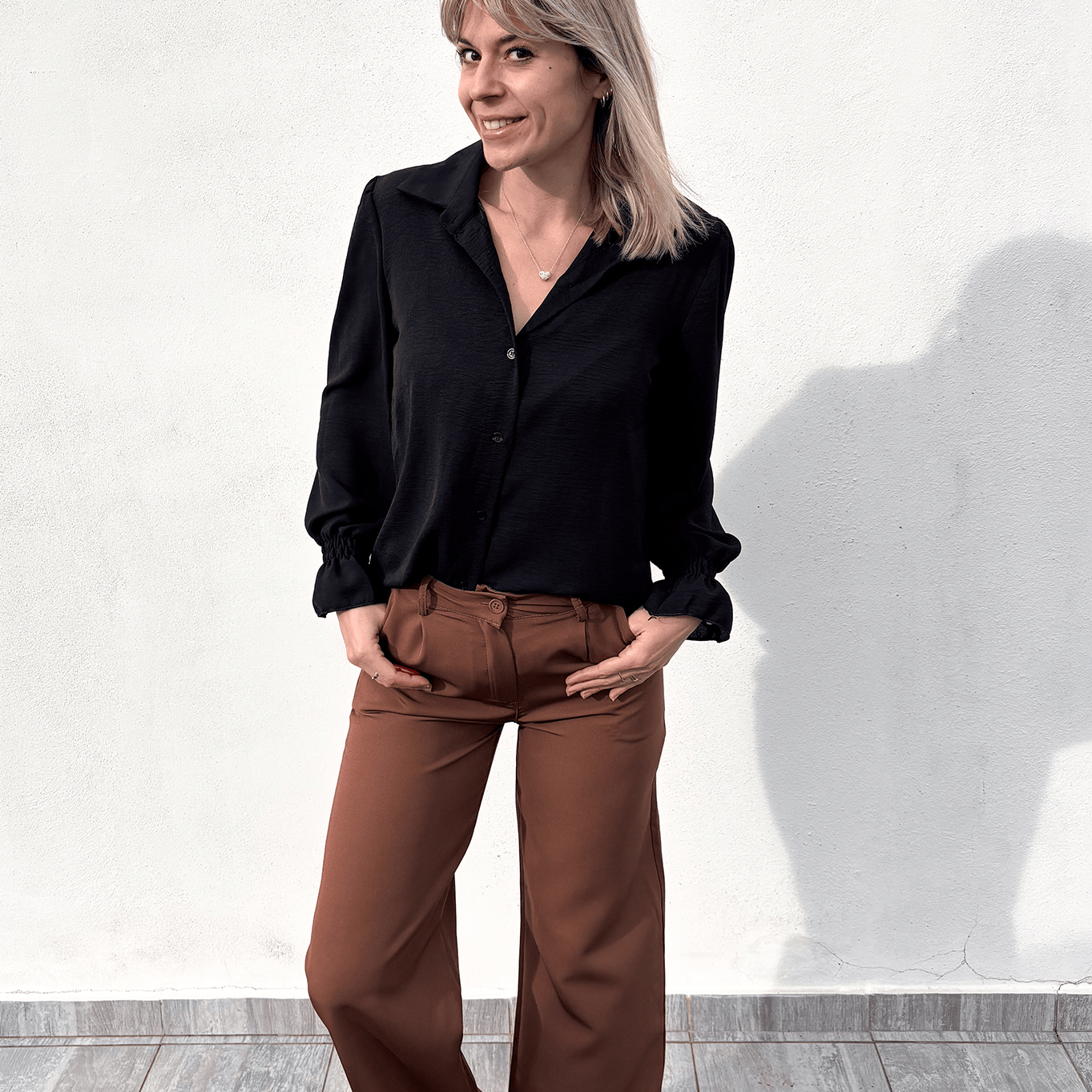 Pantalon fluide Wide leg marron
