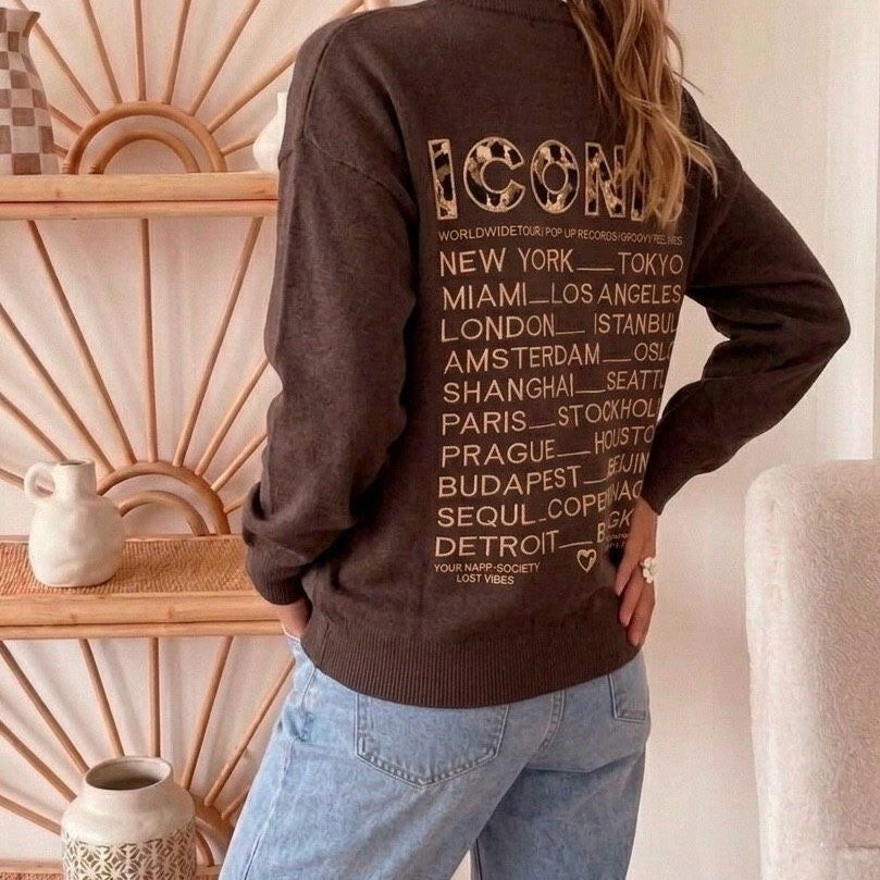 Pull fin chocolat clair Iconic la boutique de lydie