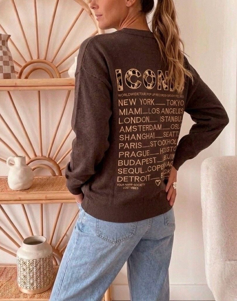 Pull fin chocolat clair Iconic la boutique de lydie
