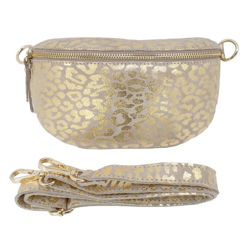 Sac banane en cuir daim impression léopard