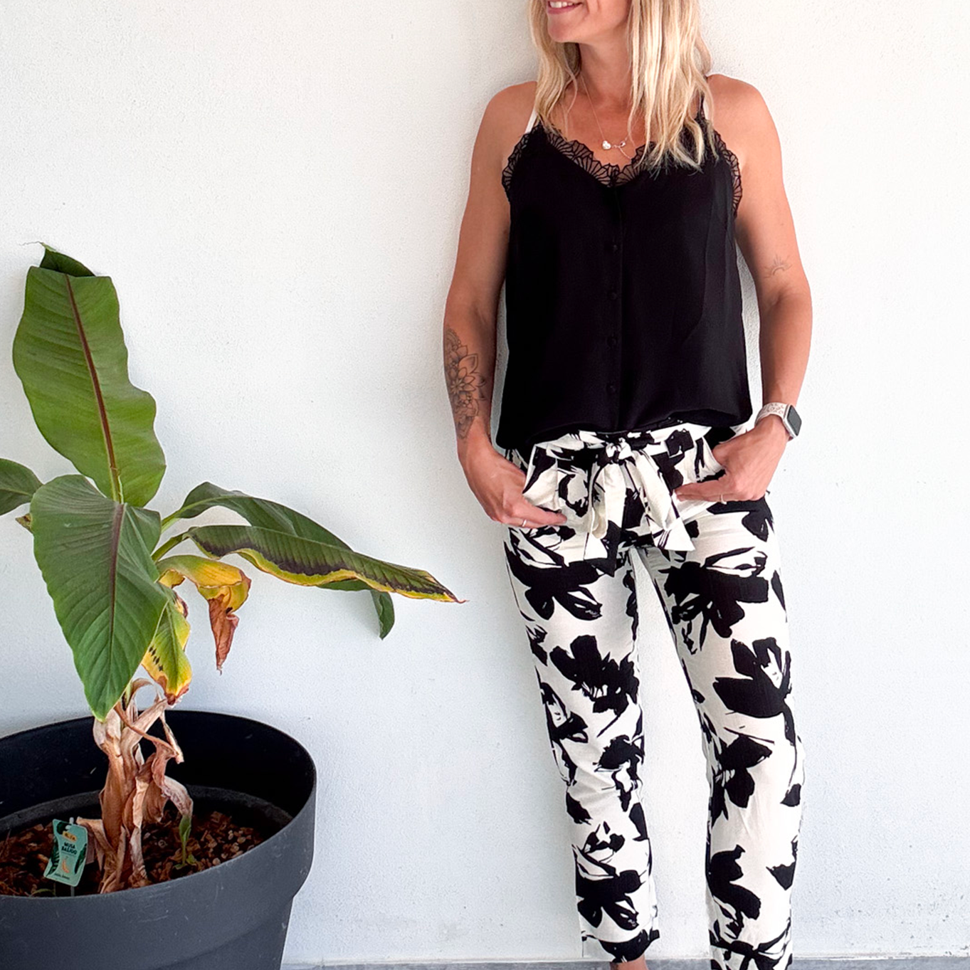 Pantalon fluide crème et noir