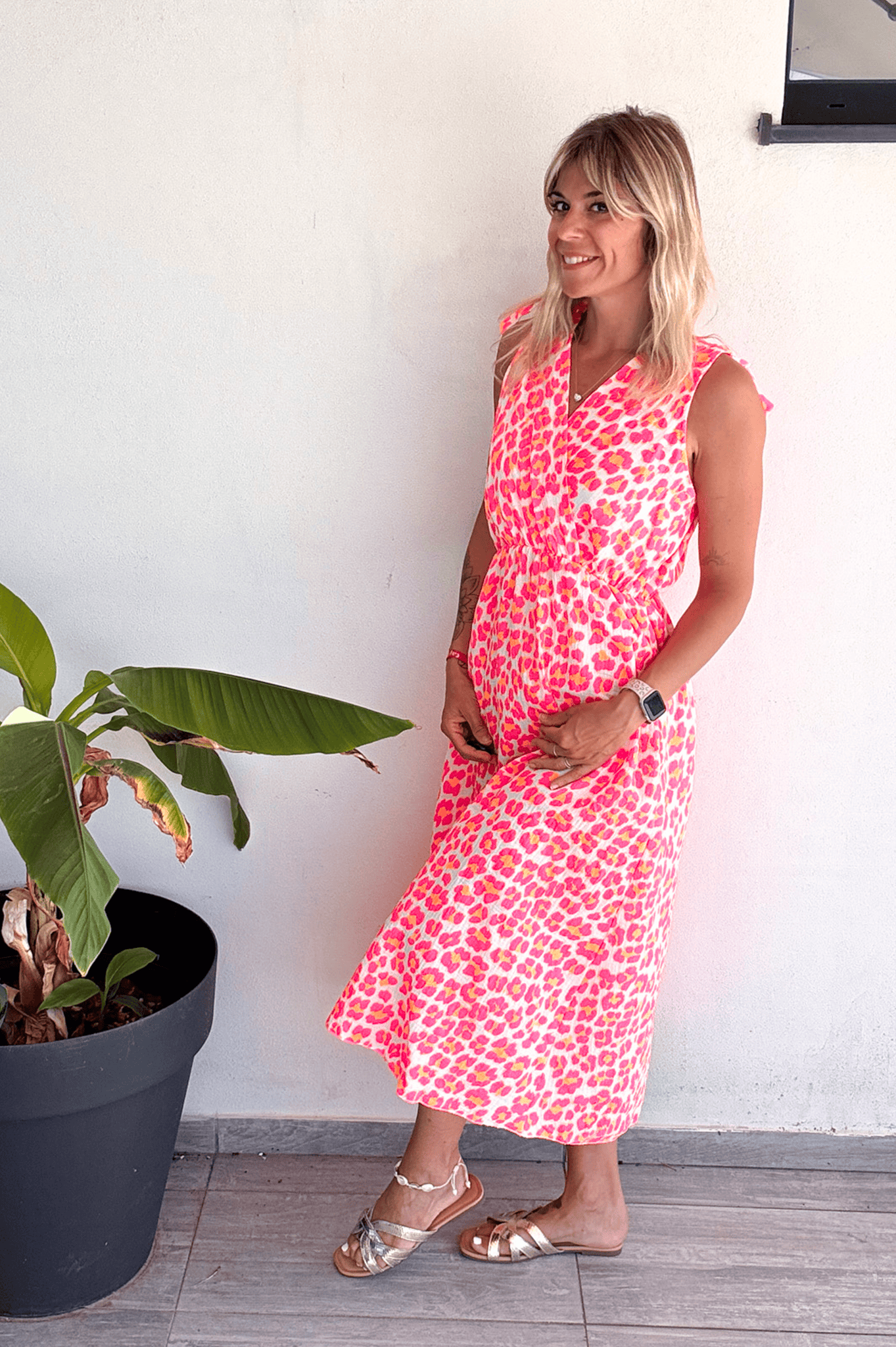 Robe longue motif léopard fushia la boutique de lydie