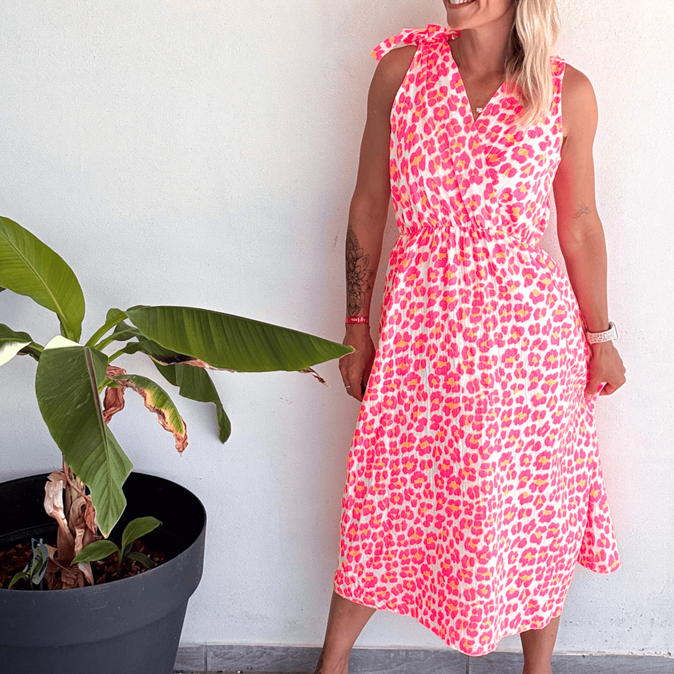 Robe longue motif léopard fushia la boutique de lydie