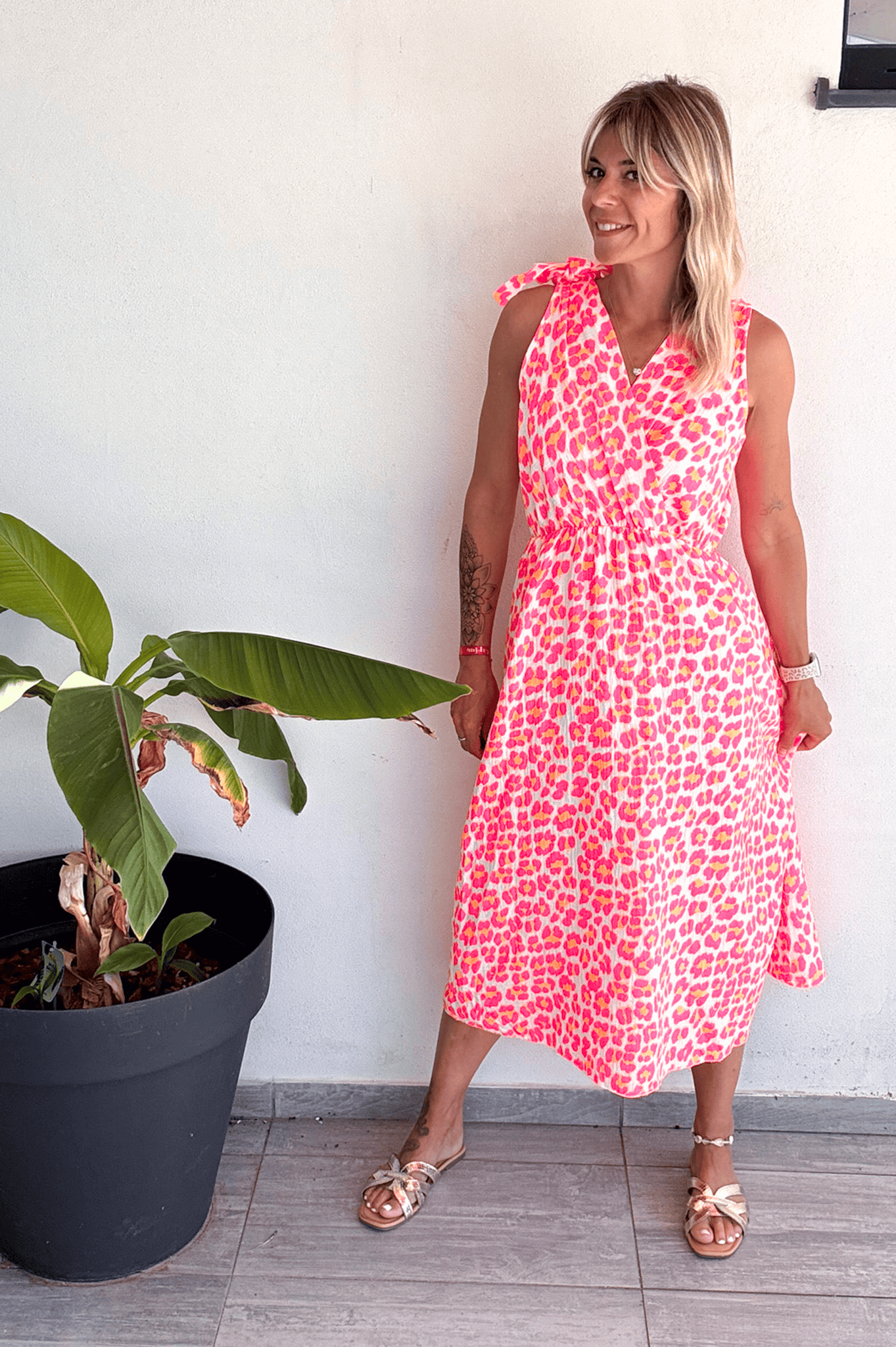 Robe longue motif léopard fushia la boutique de lydie