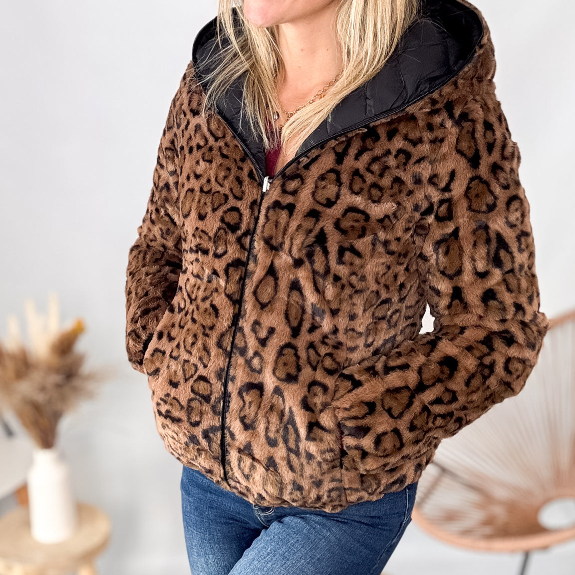 douddoune reversible noire leopard femme