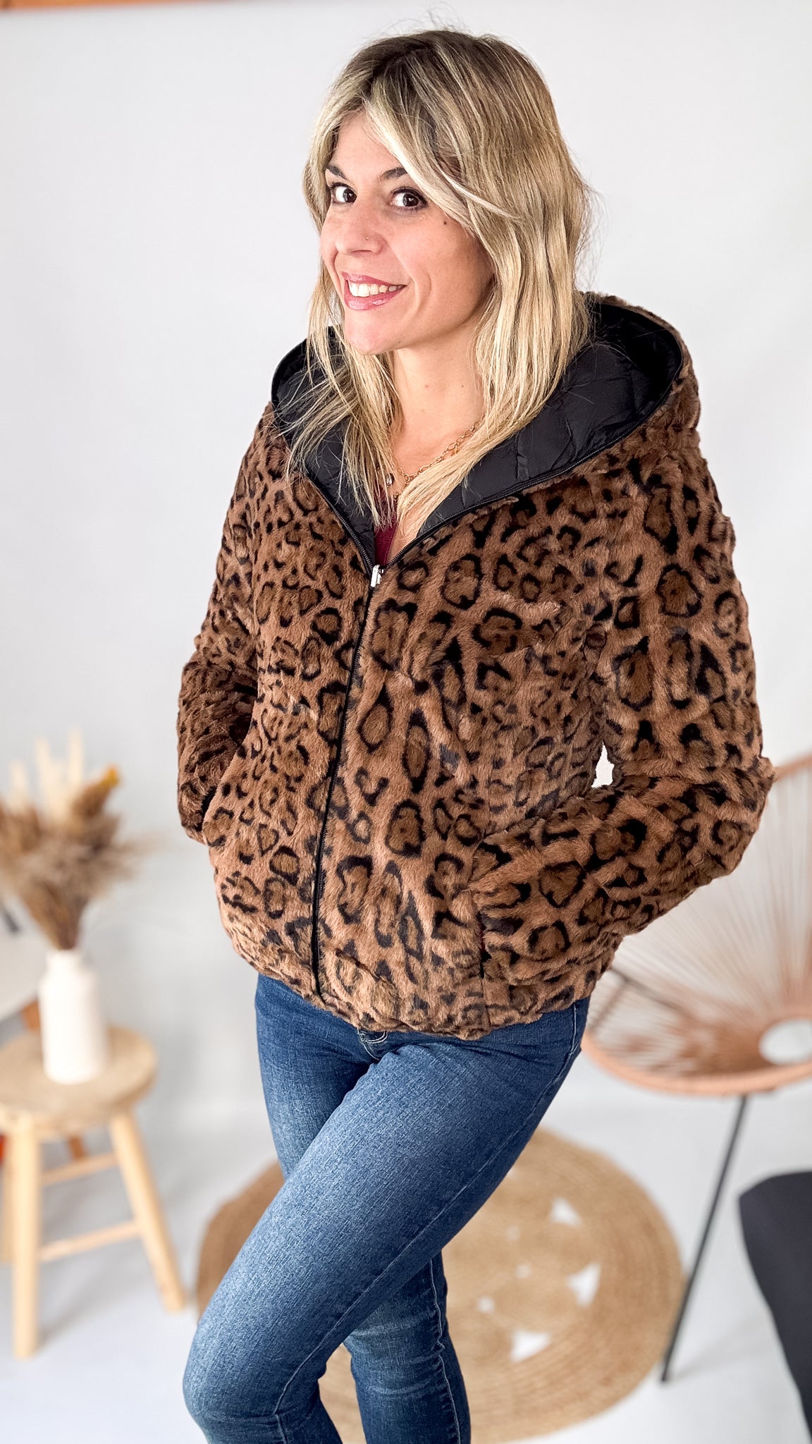 douddoune reversible noire leopard femme