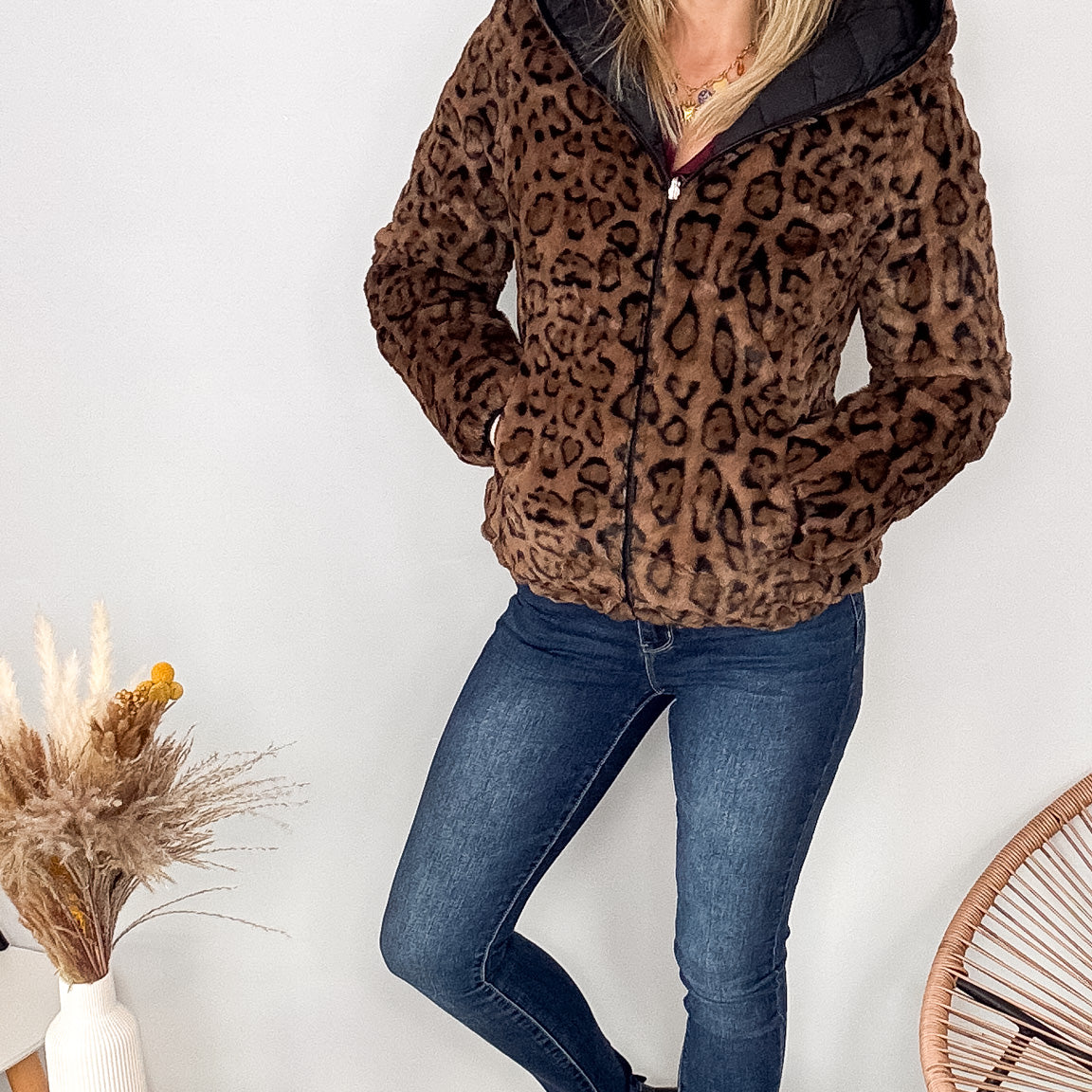 doudoune reversible noire leopard femme