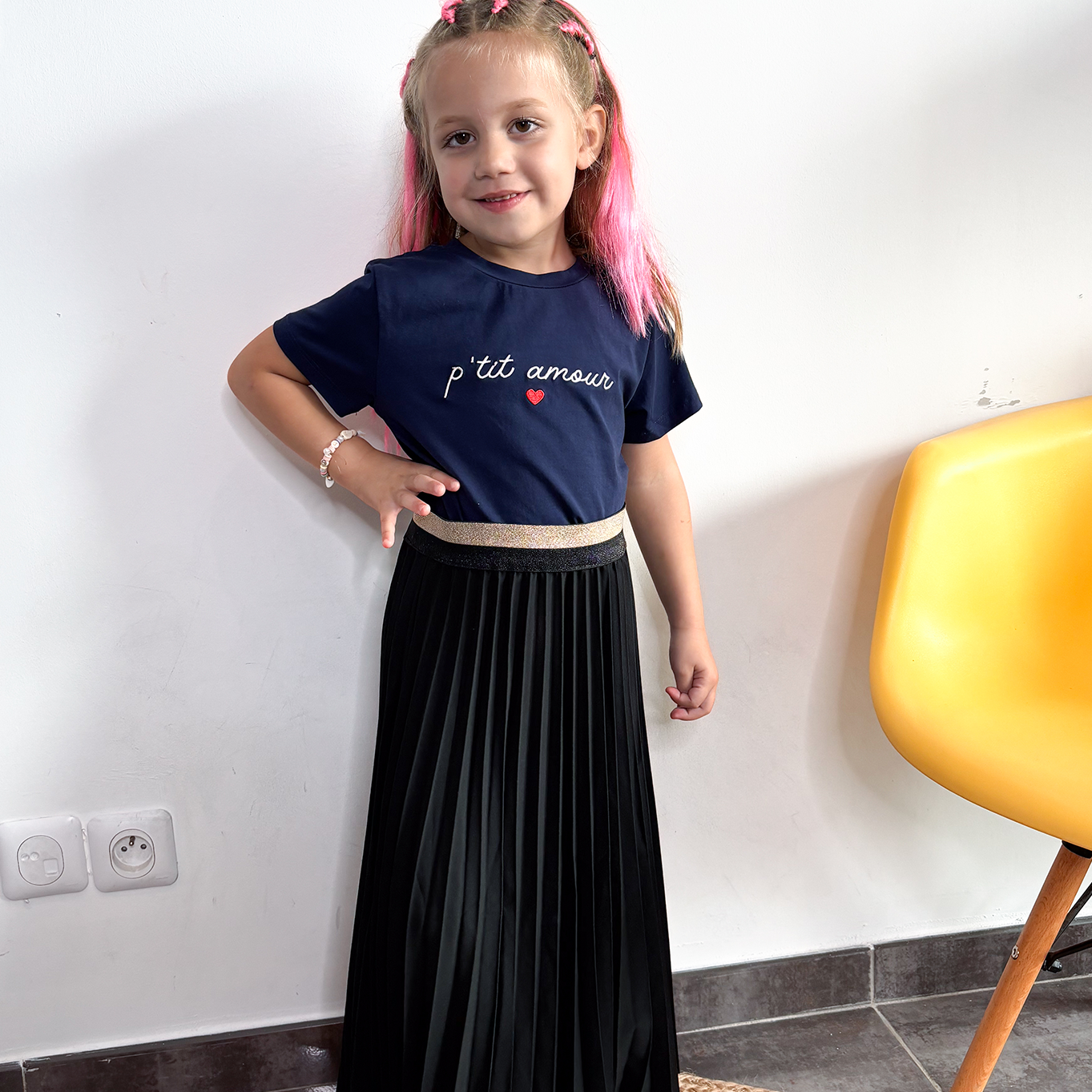 Jupe longue enfant noire plissée la boutique de lydie
