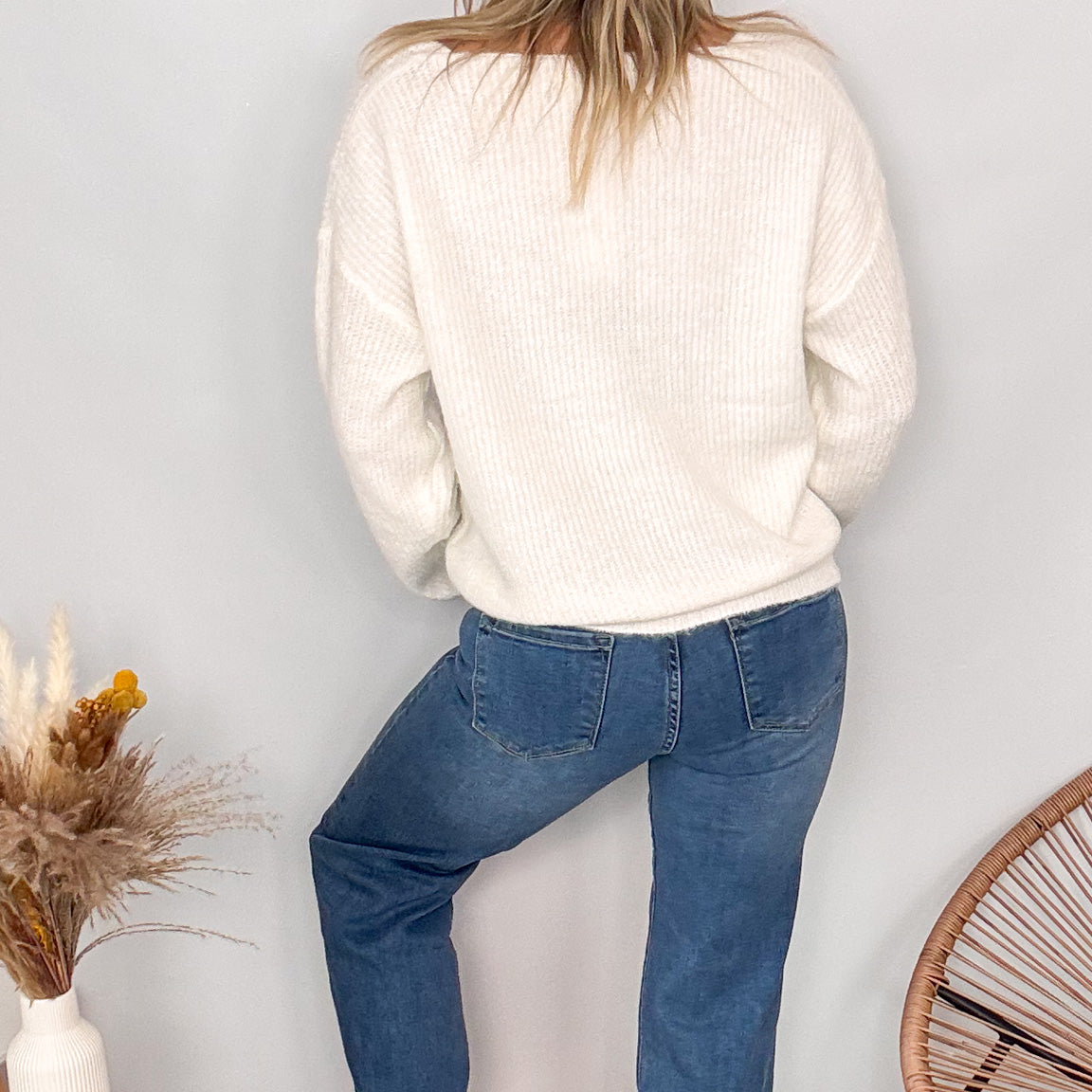 maille pull blanc col V femme