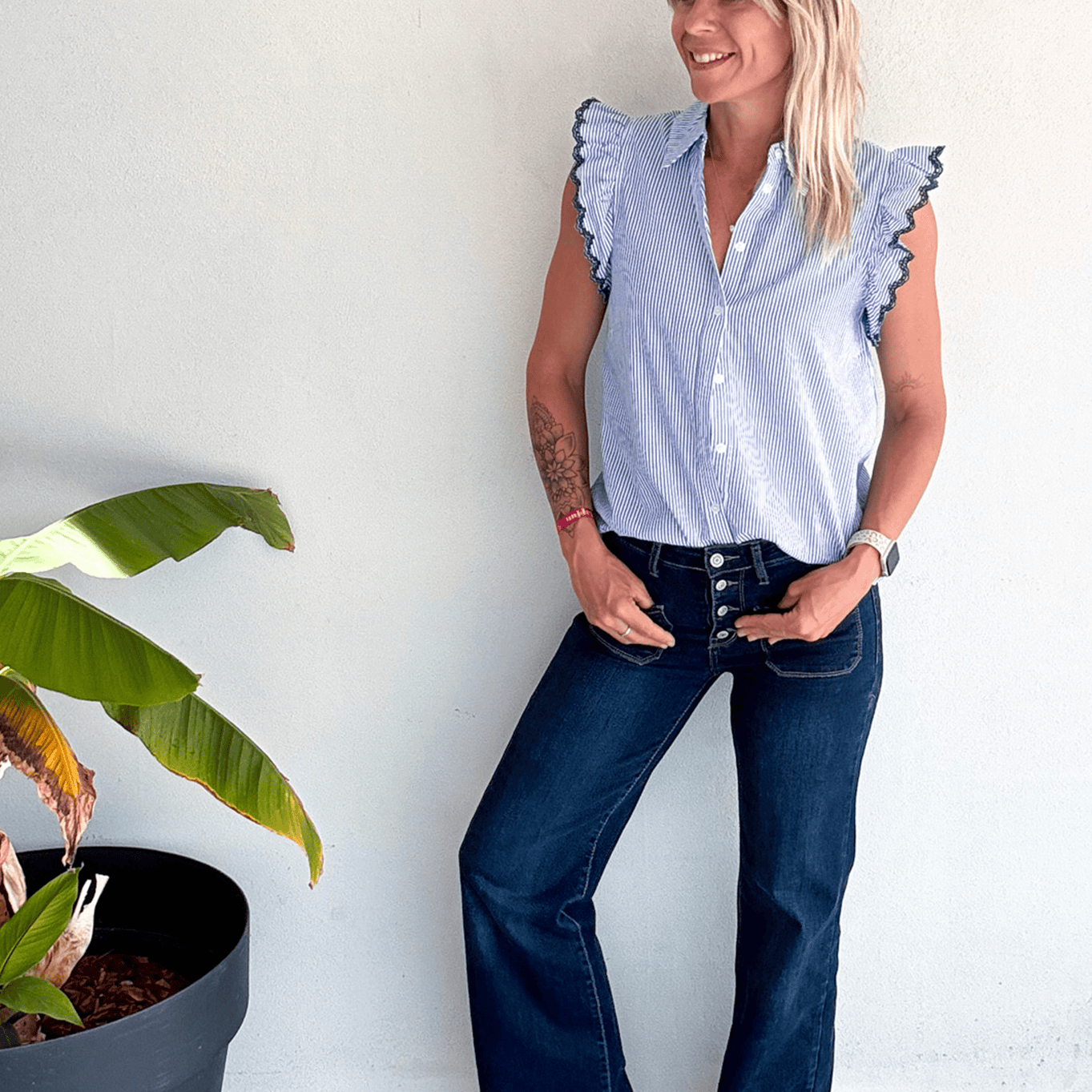 Blouse sans manches à rayures