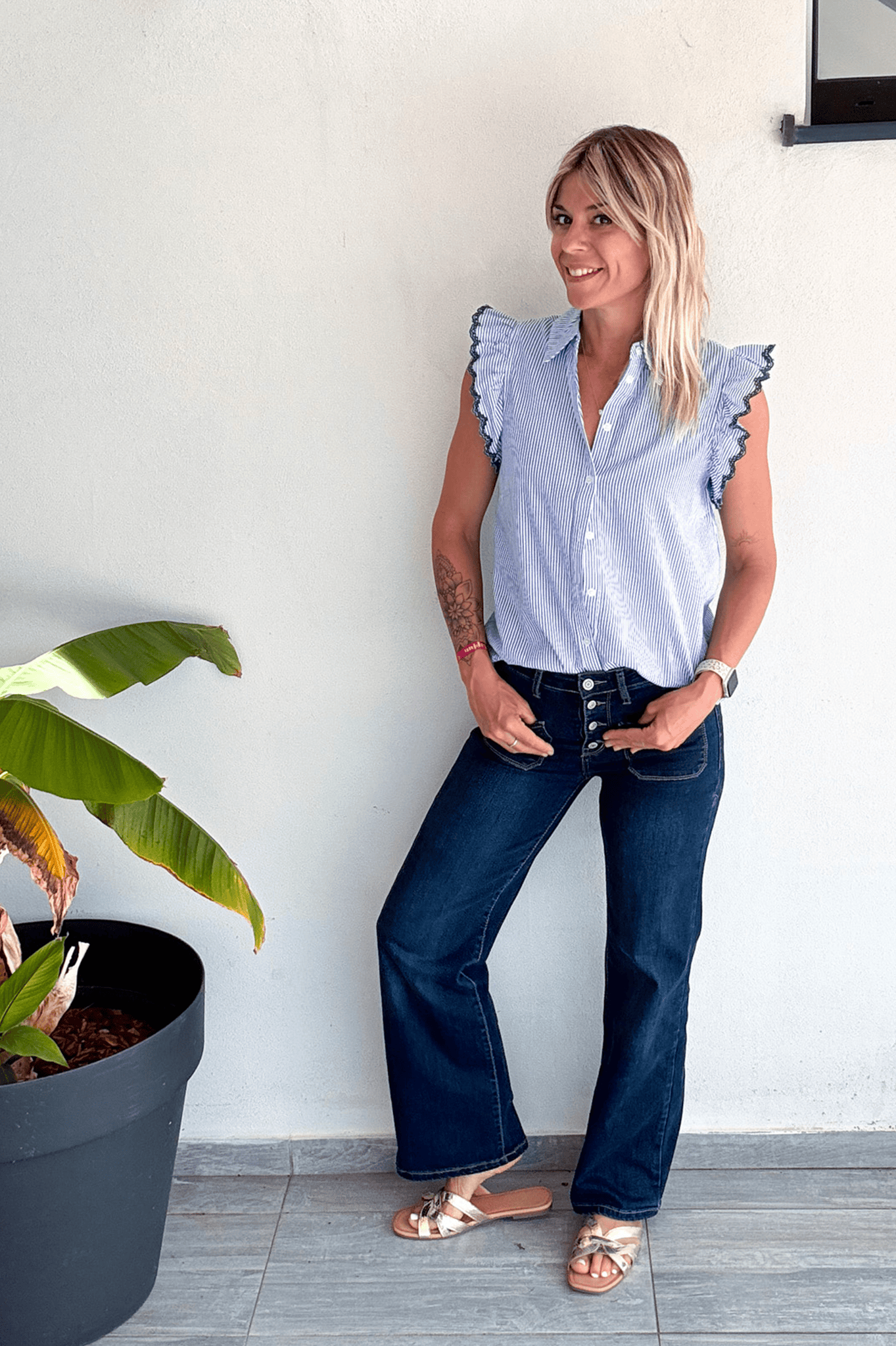 Blouse sans manches à rayures