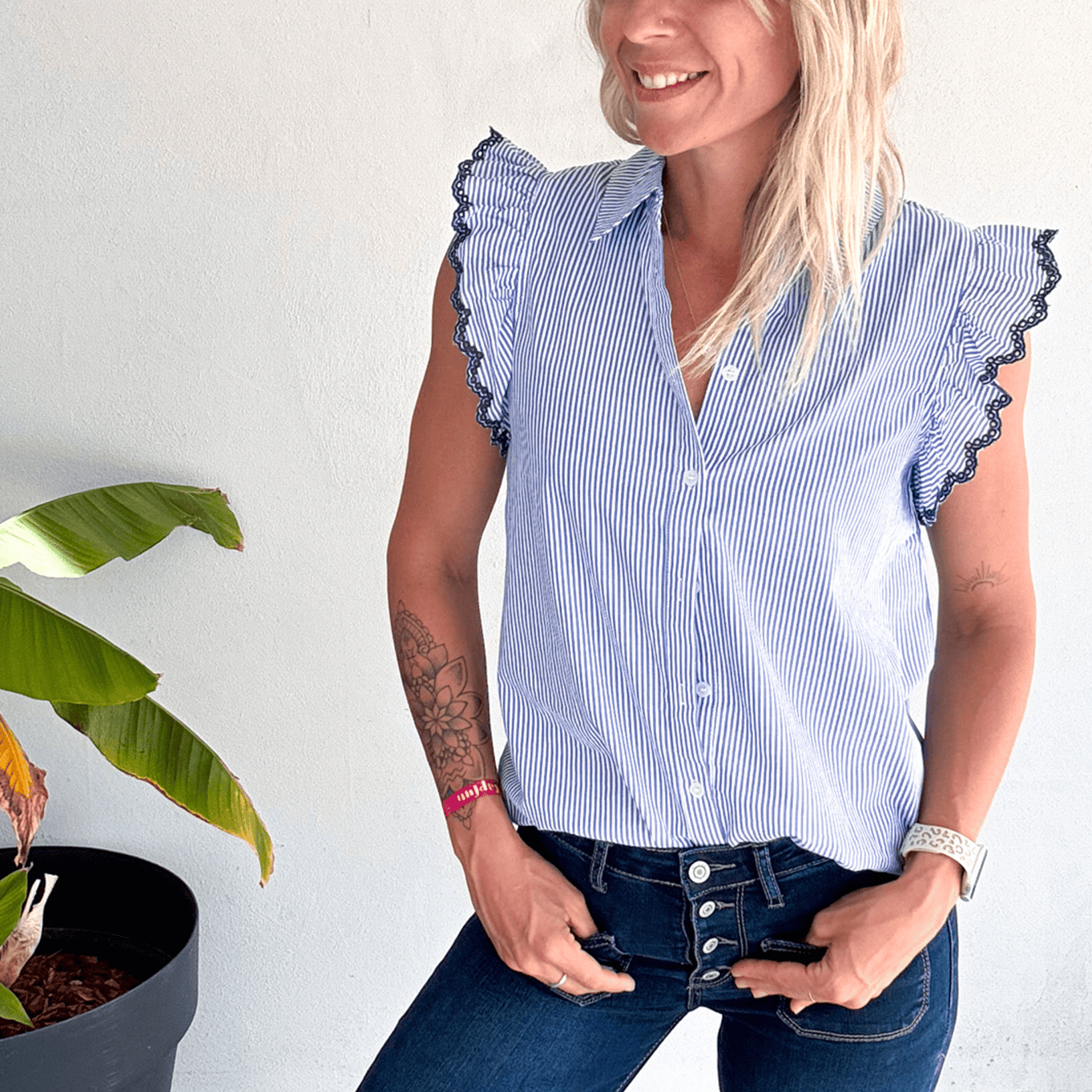 Blouse sans manches à rayures