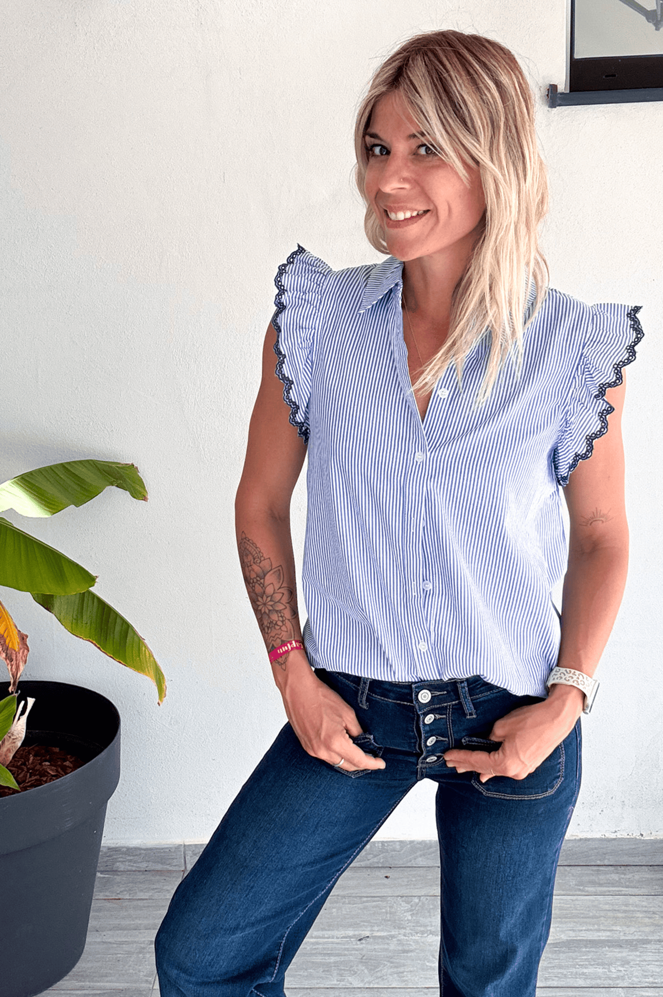 Blouse sans manches à rayures