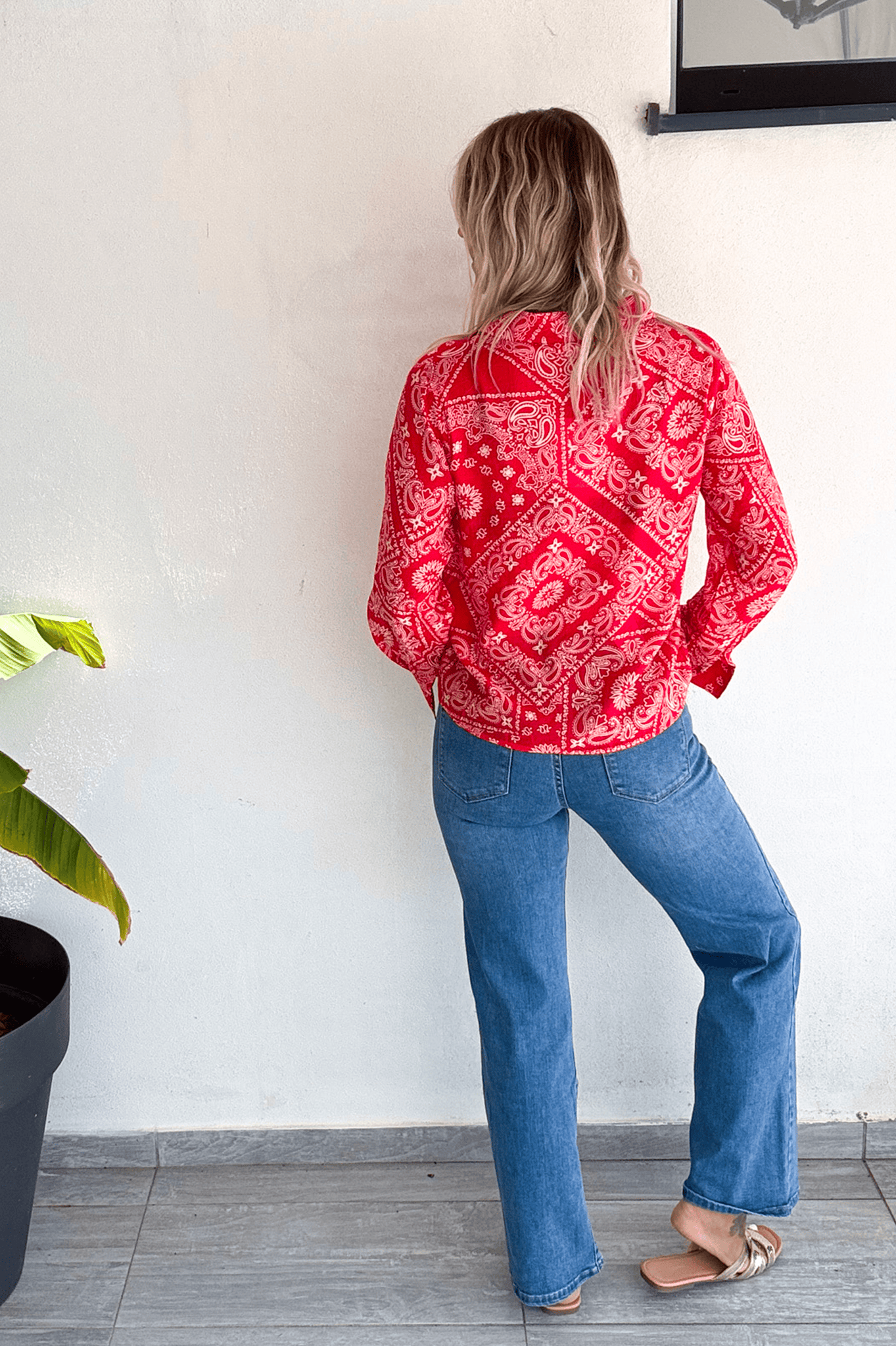 Chemise légère fluide rouge à motifs