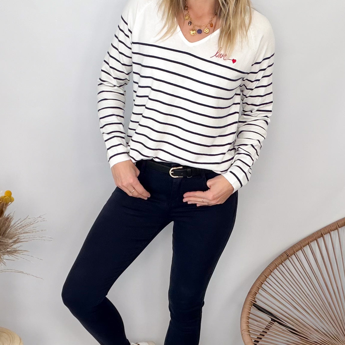 Pull Fin Marinière Femme Love