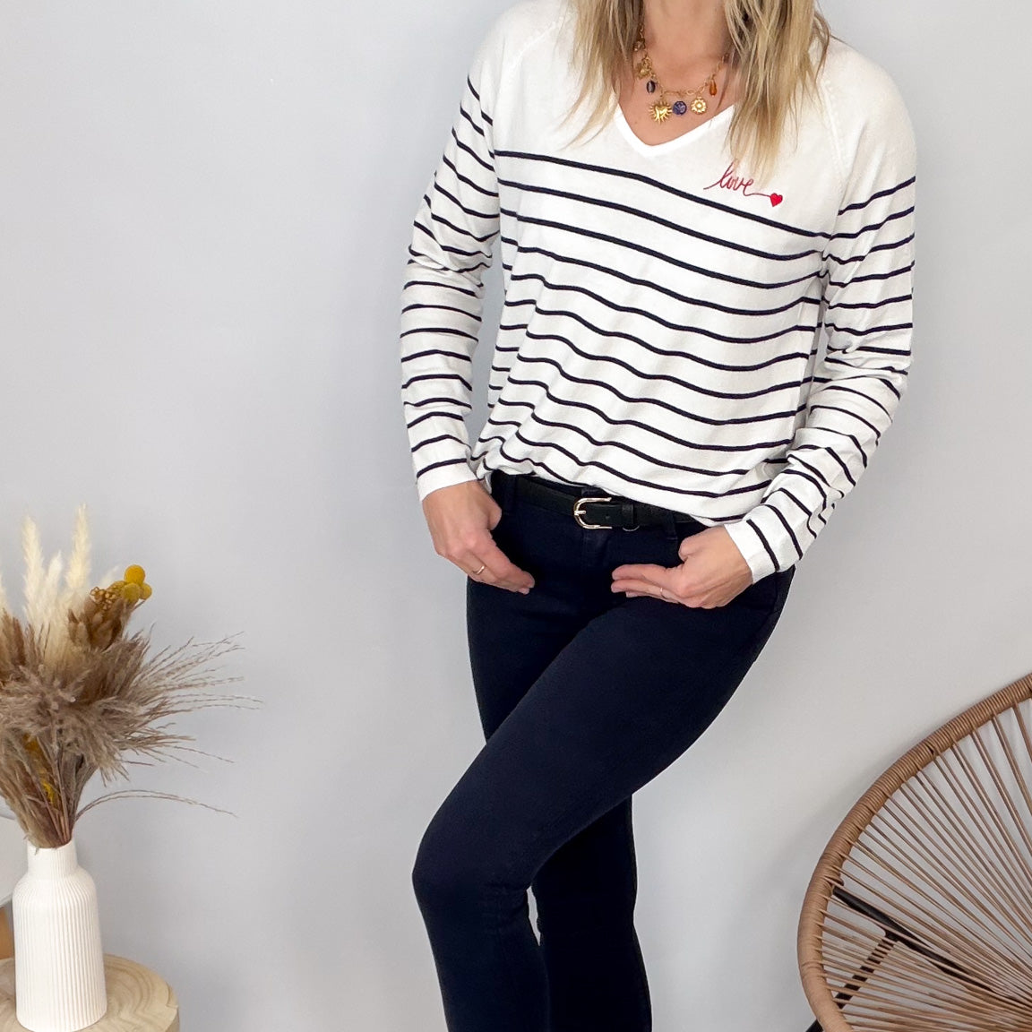 Pull Fin Marinière Femme Love - La Boutique de Lydie
