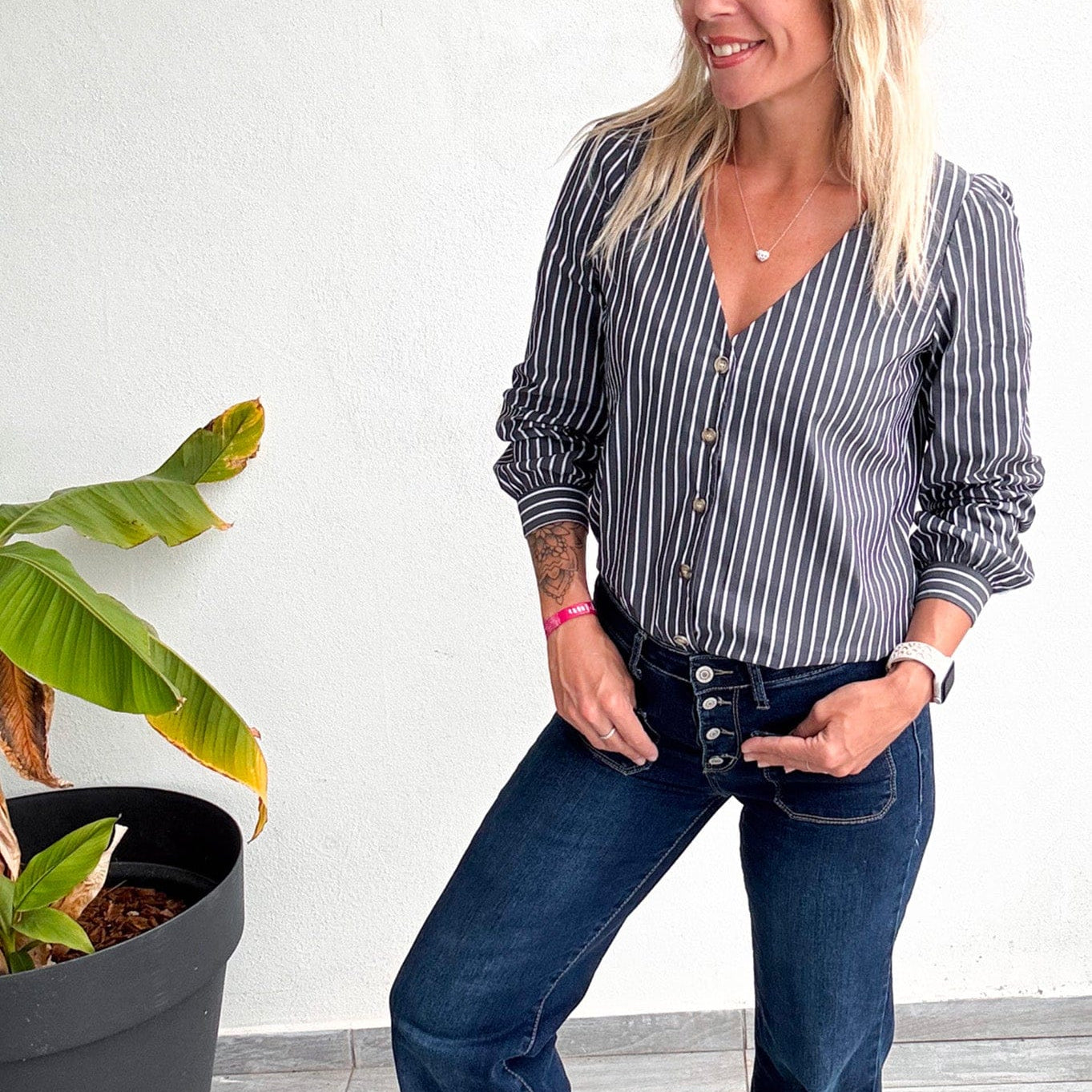 blouse rayée grise femme