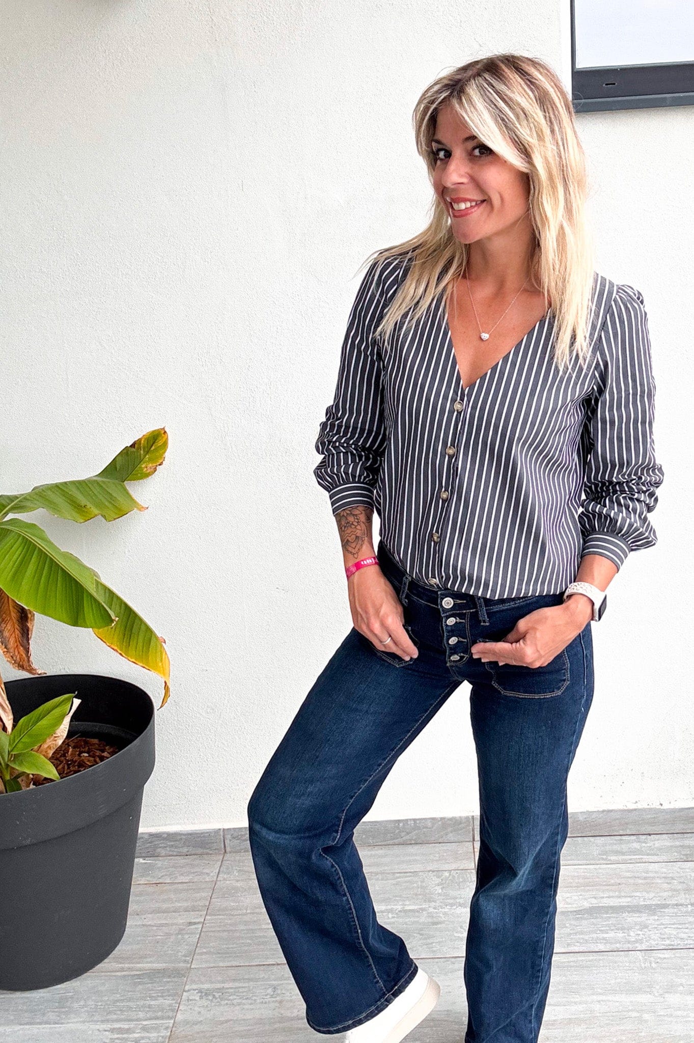 blouse rayée grise femme