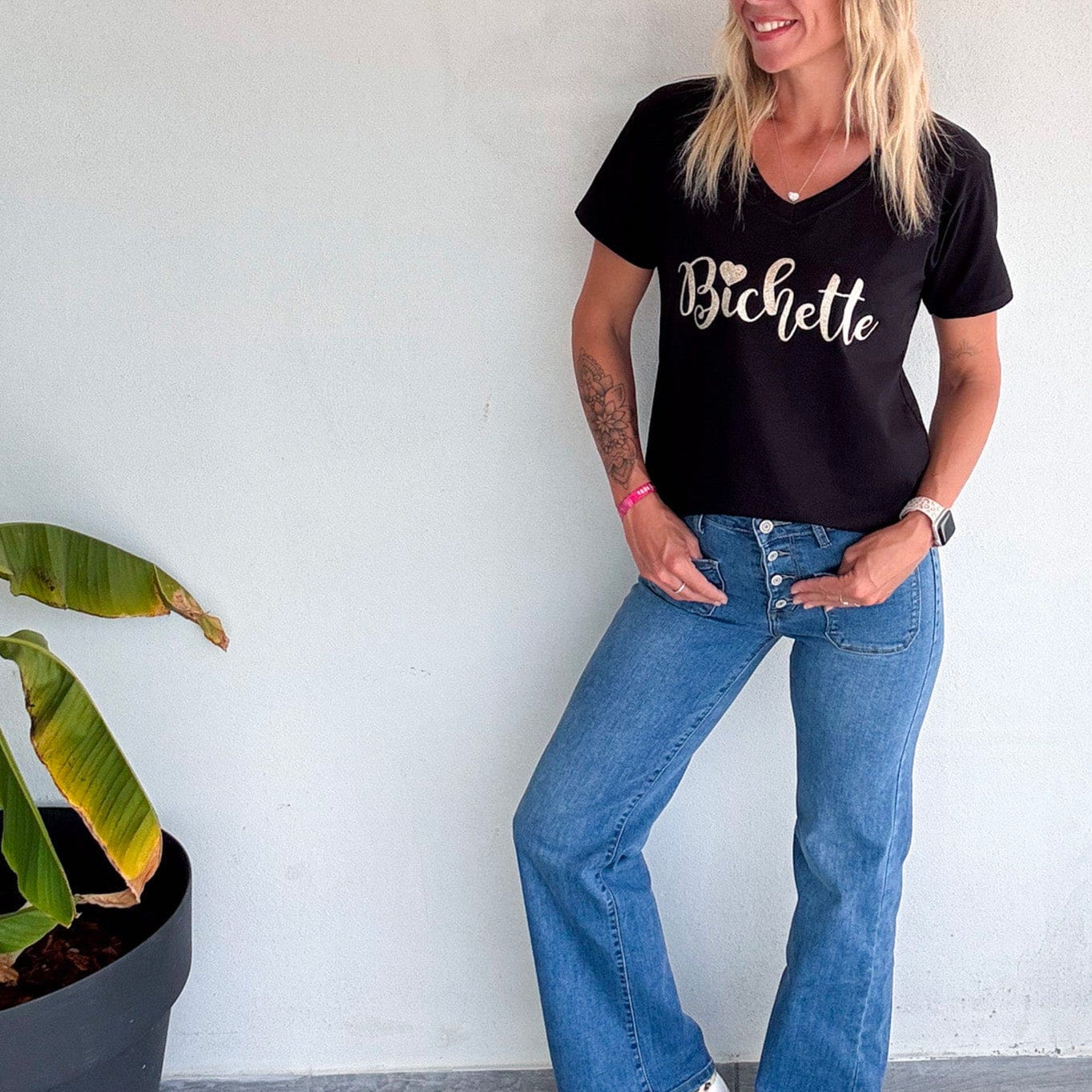 T-shirt noir, floqué "Bichette"