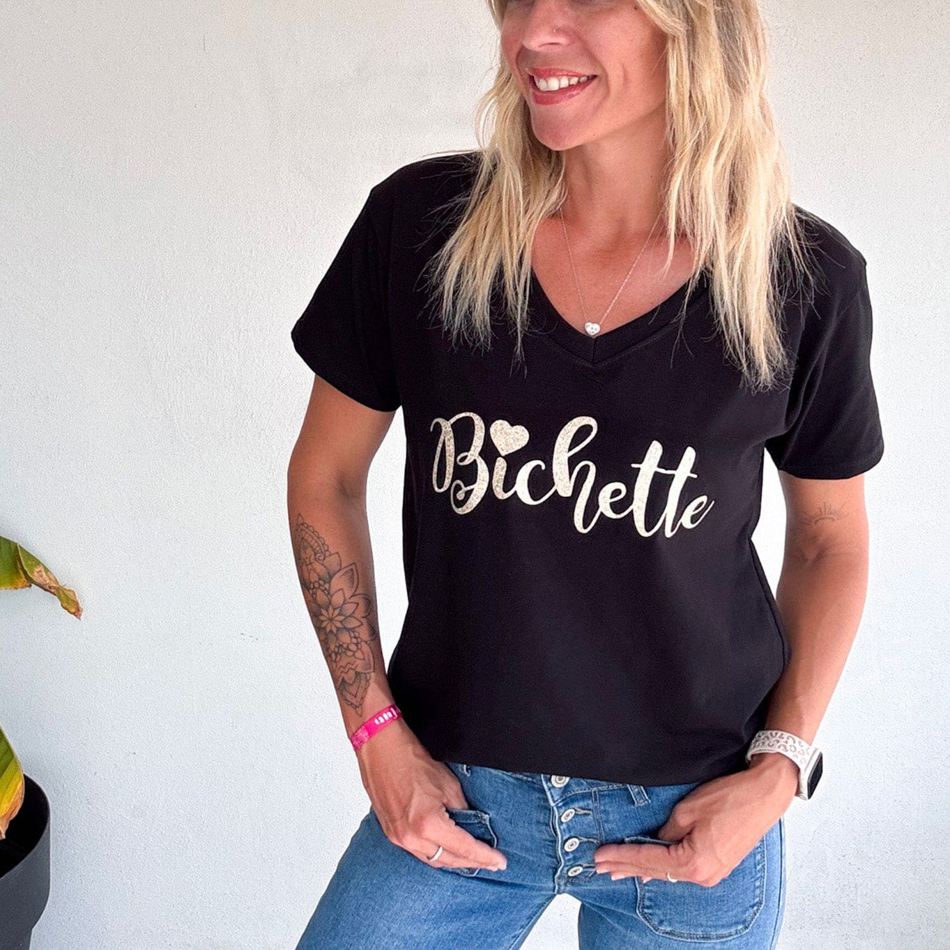 T-shirt noir, floqué "Bichette" la boutique de lydie