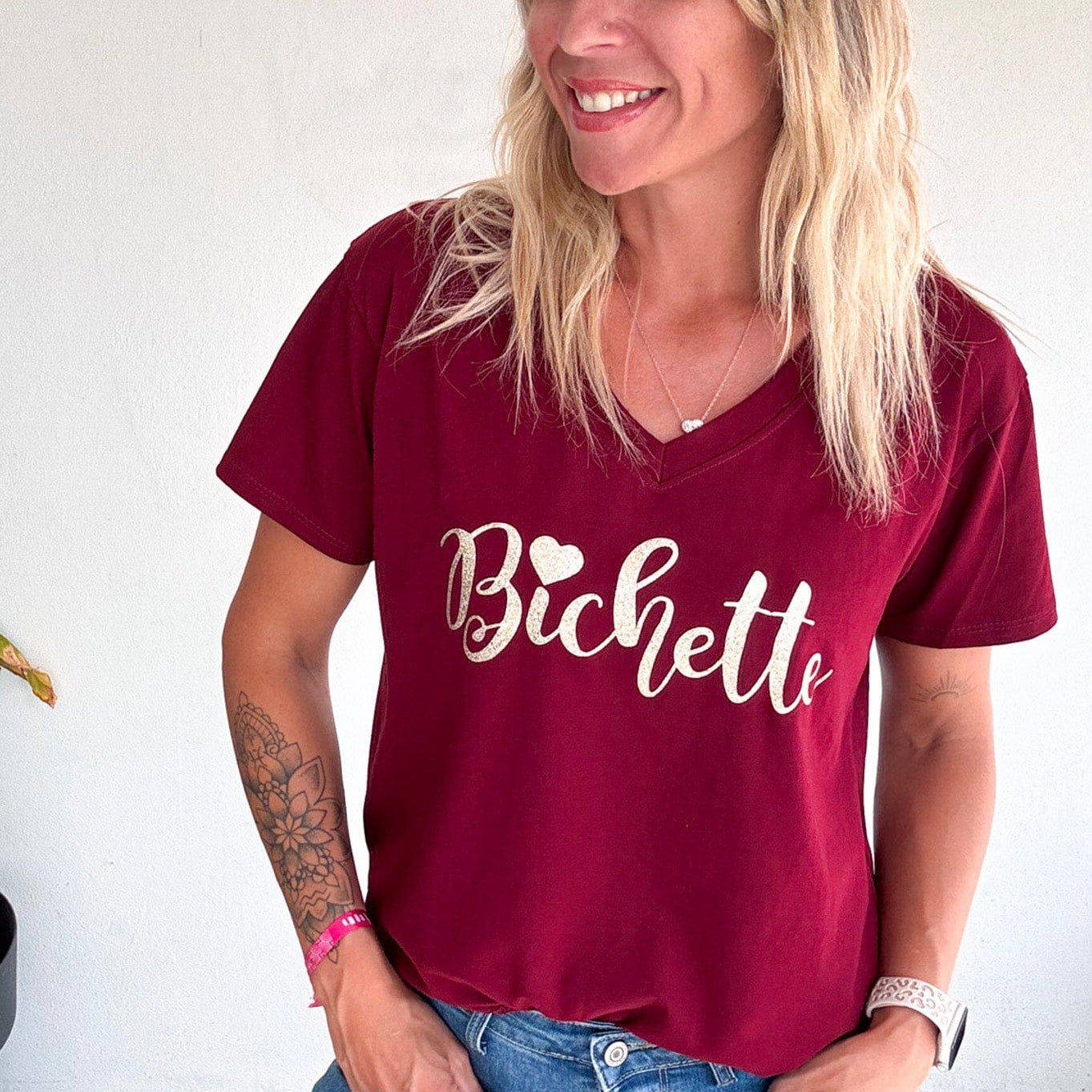 T-shirt bordeaux, floqué "Bichette" la boutique de lydie
