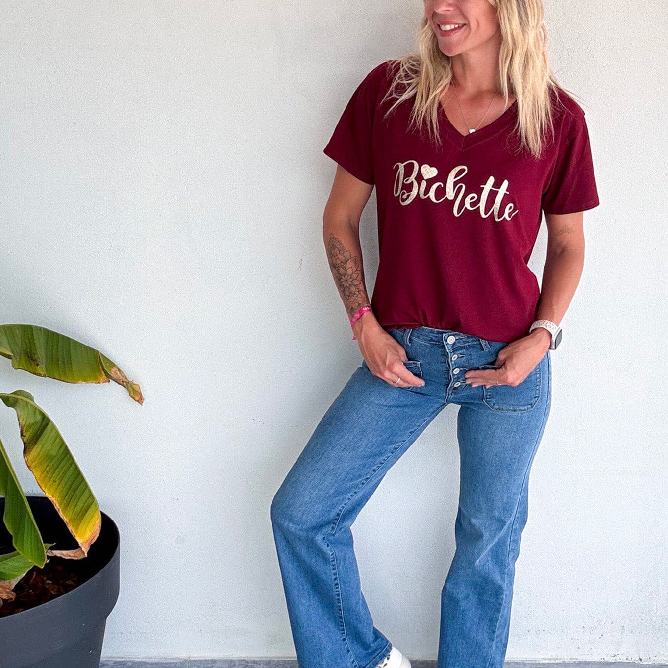 T-shirt bordeaux, floqué "Bichette"