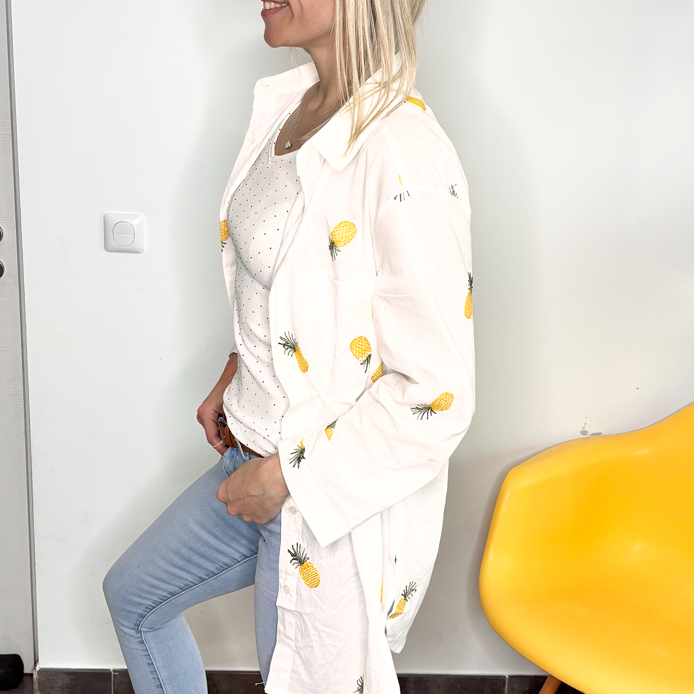 Chemise blanche longue ananas