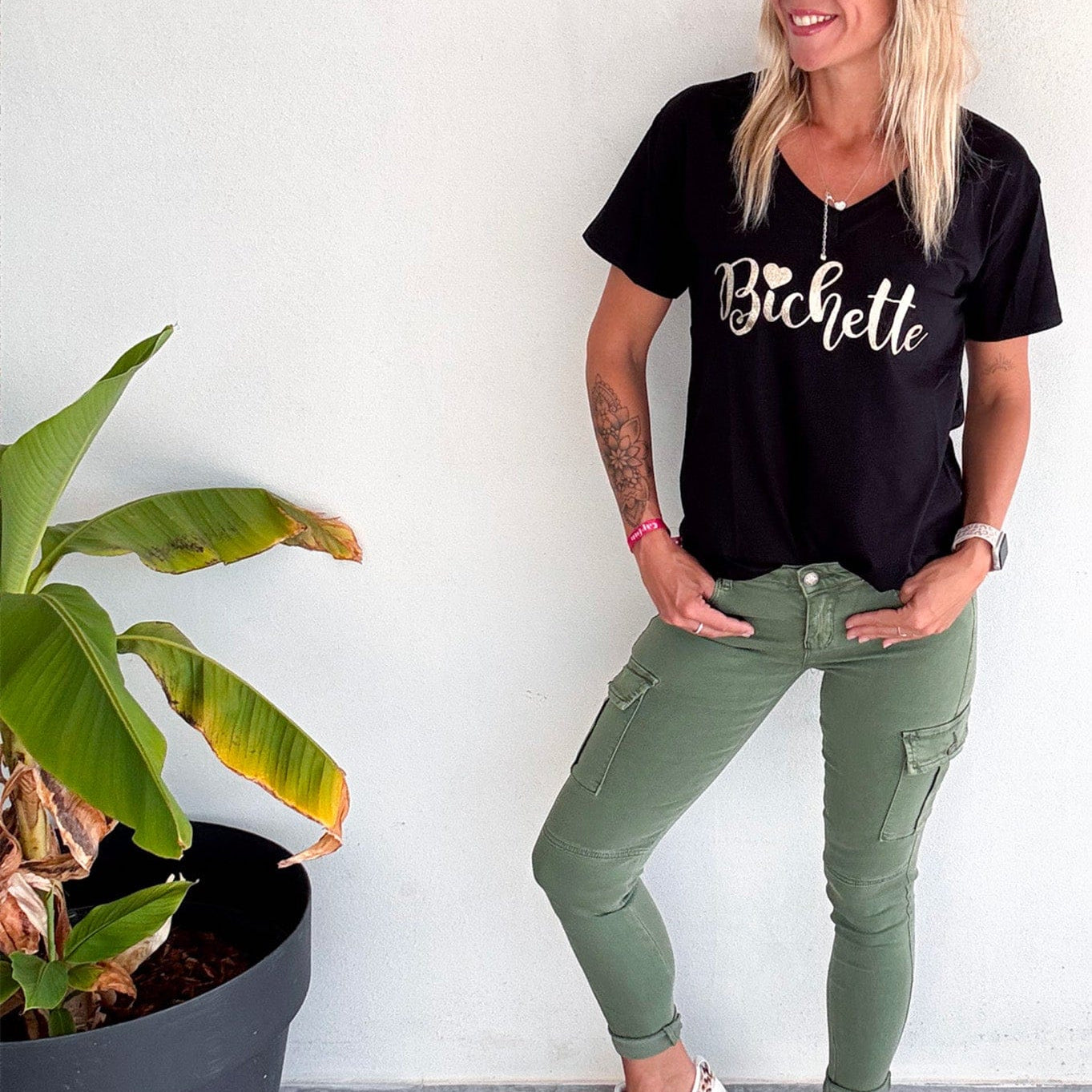 Skinny cargo kaki femme