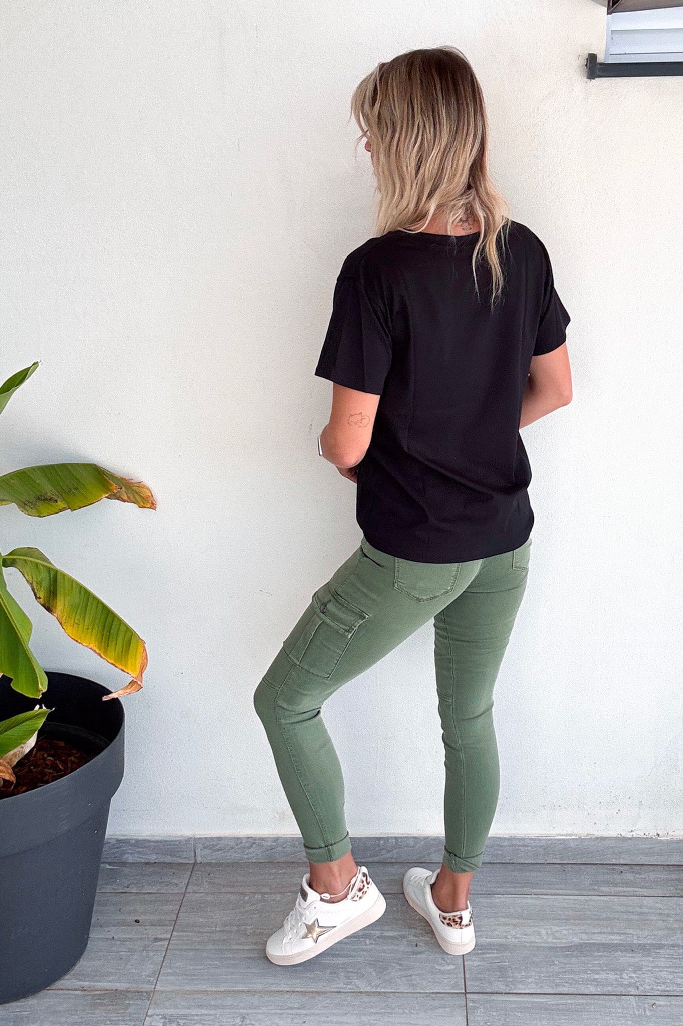 Skinny cargo kaki femme