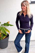 Pull fin marine avec col à revers femme