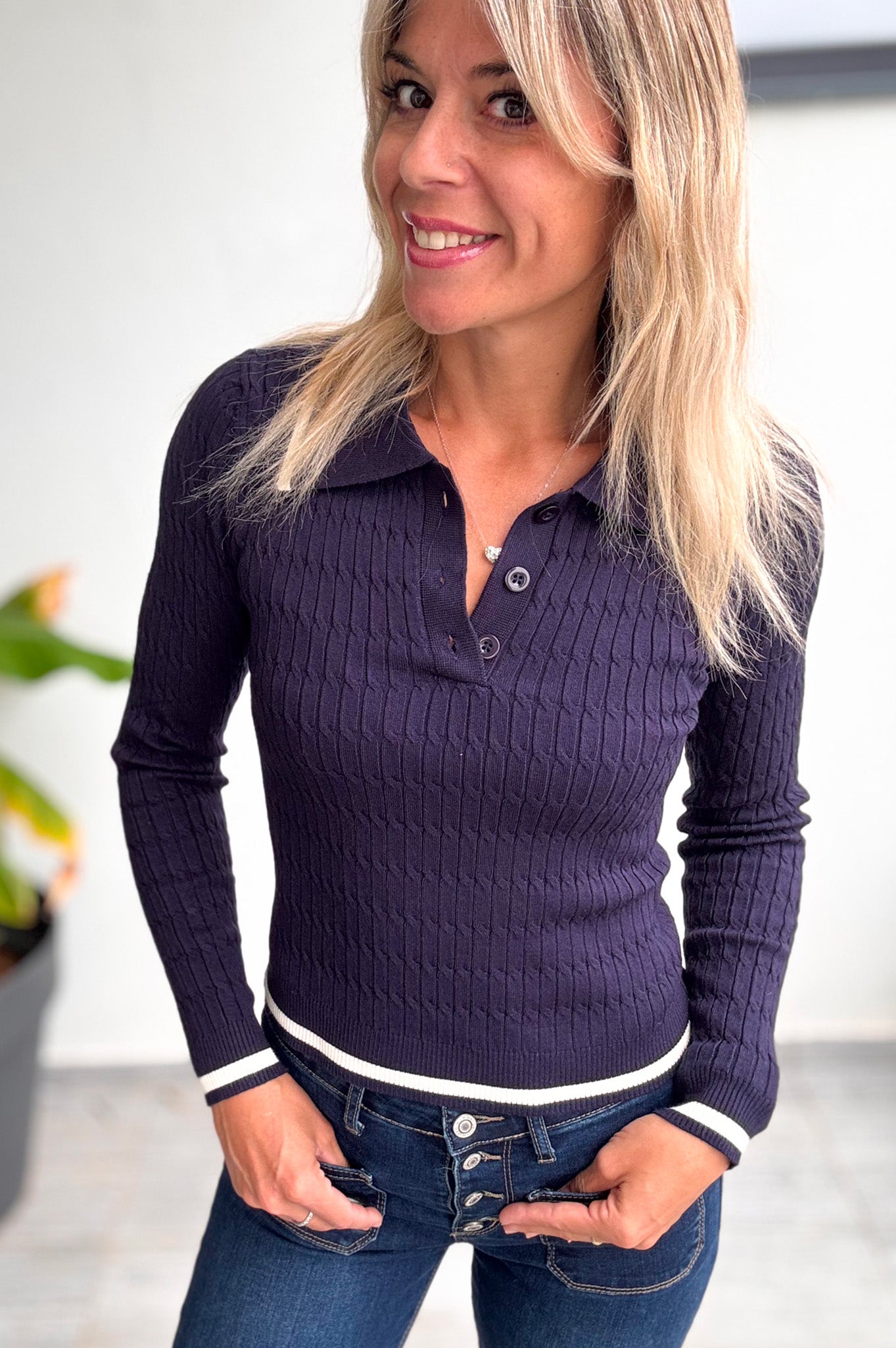 Pull fin marine avec col à revers femme la boutique de lydie