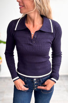 Pull fin marine avec col à revers femme